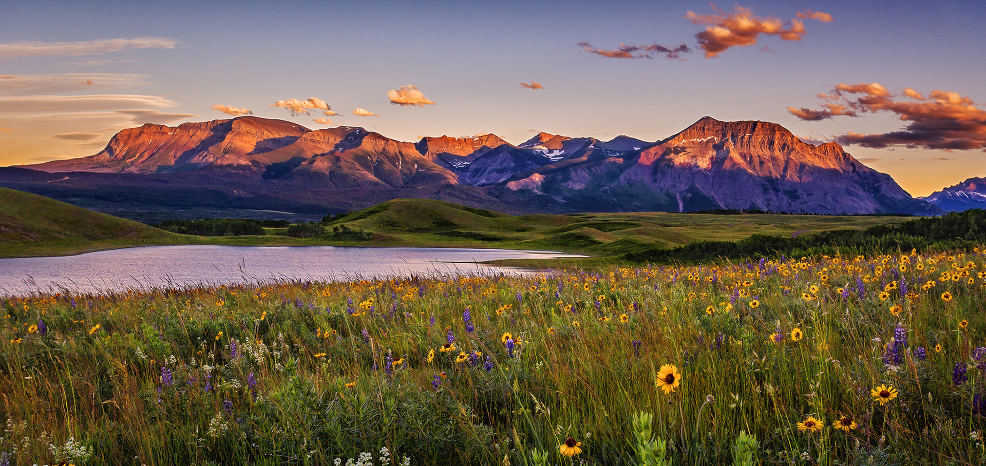 Sunset over the mountains in Waterton Lakes National Park, Alberta
