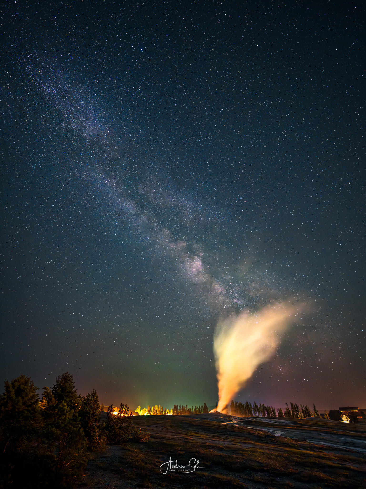 Old Faithful under the stars