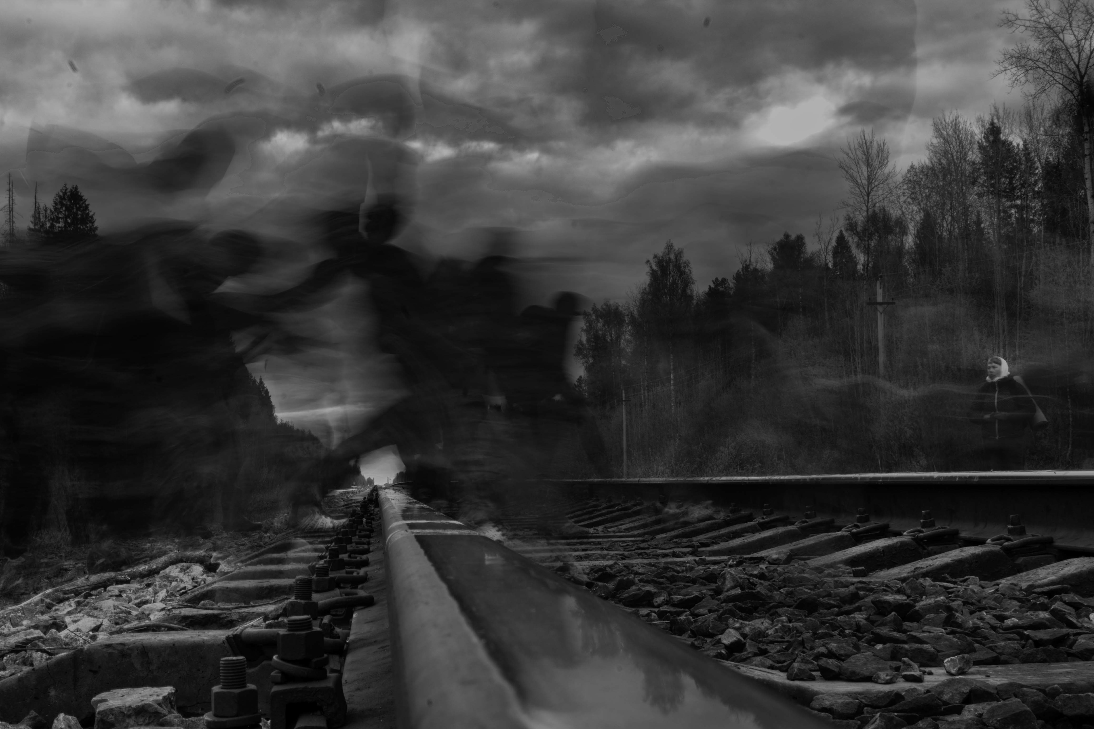 Pilgrims cross the rails during the Velikoretsky procession