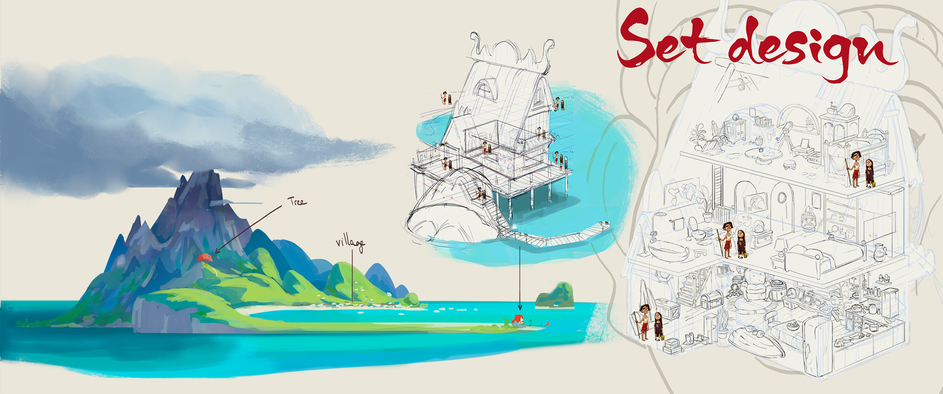 Le Paradis Défendu – set design of the island and the house, by Benjamin Guillon