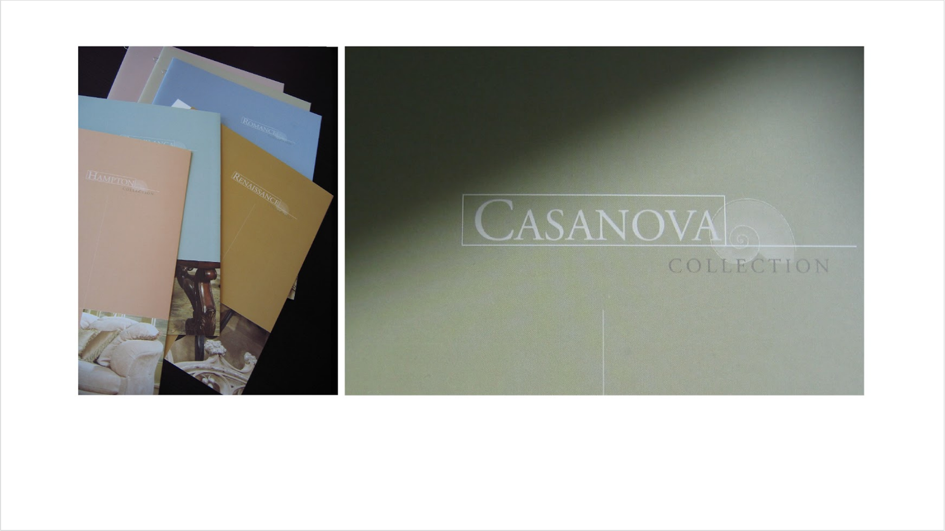 Homelegance: Premium furniture line. Product branding. Tri-fold and multiple page catalogs.