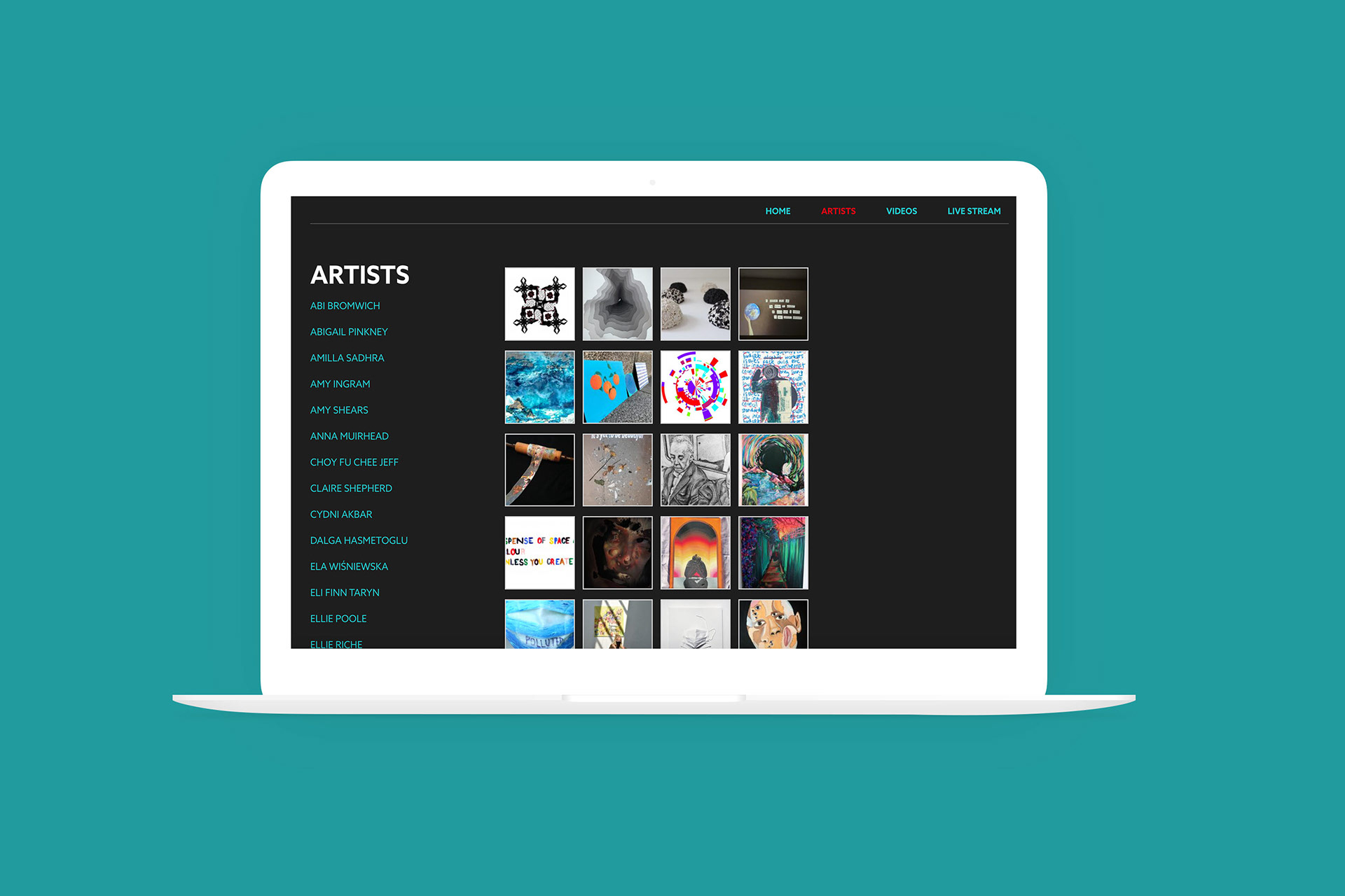 Screen of artists' page on website