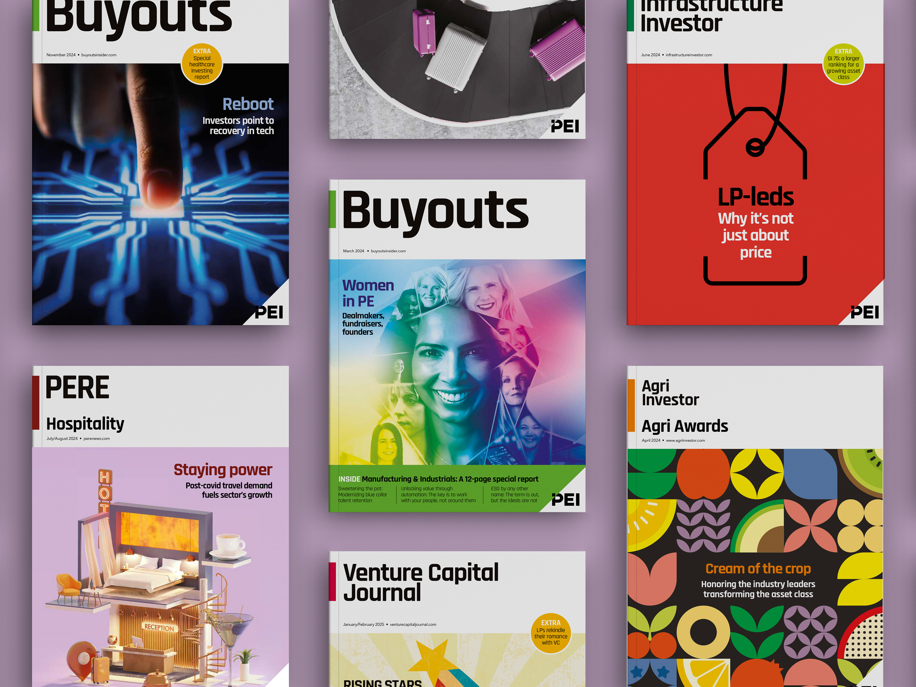 Covers of previous PEI magazine issues