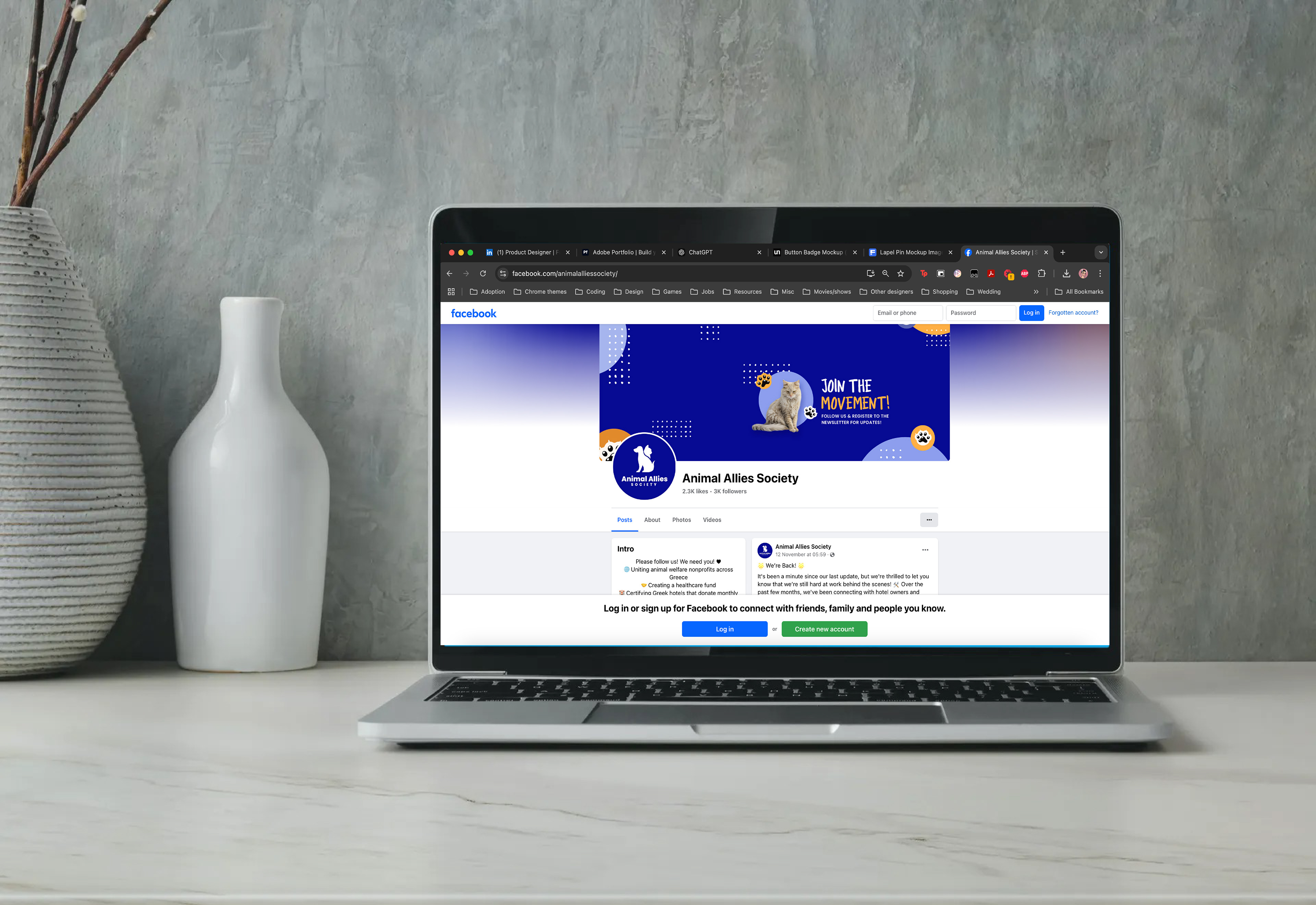 Facebook page featuring designed banner
