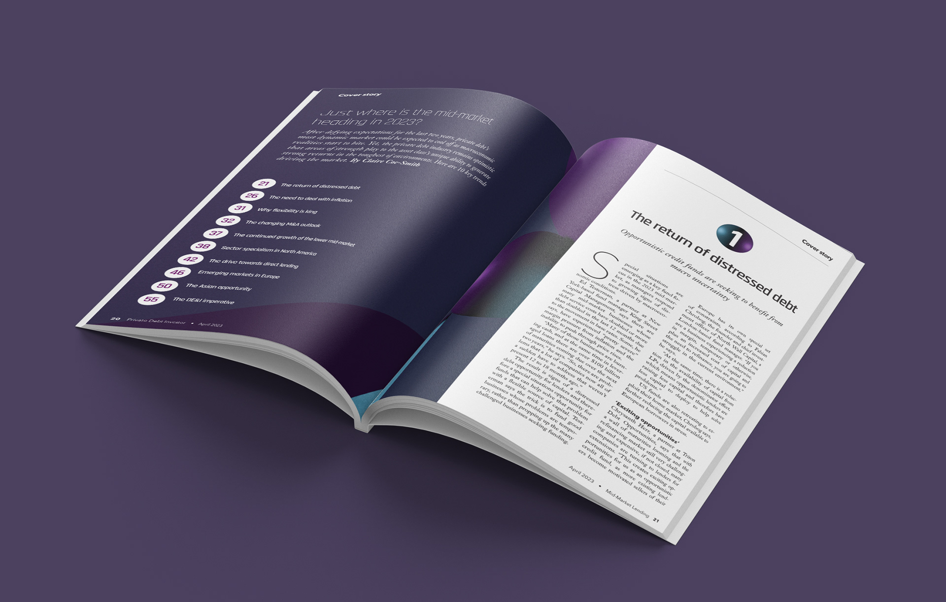 Cover story spread from Private Debt Investor's April 2023 issue