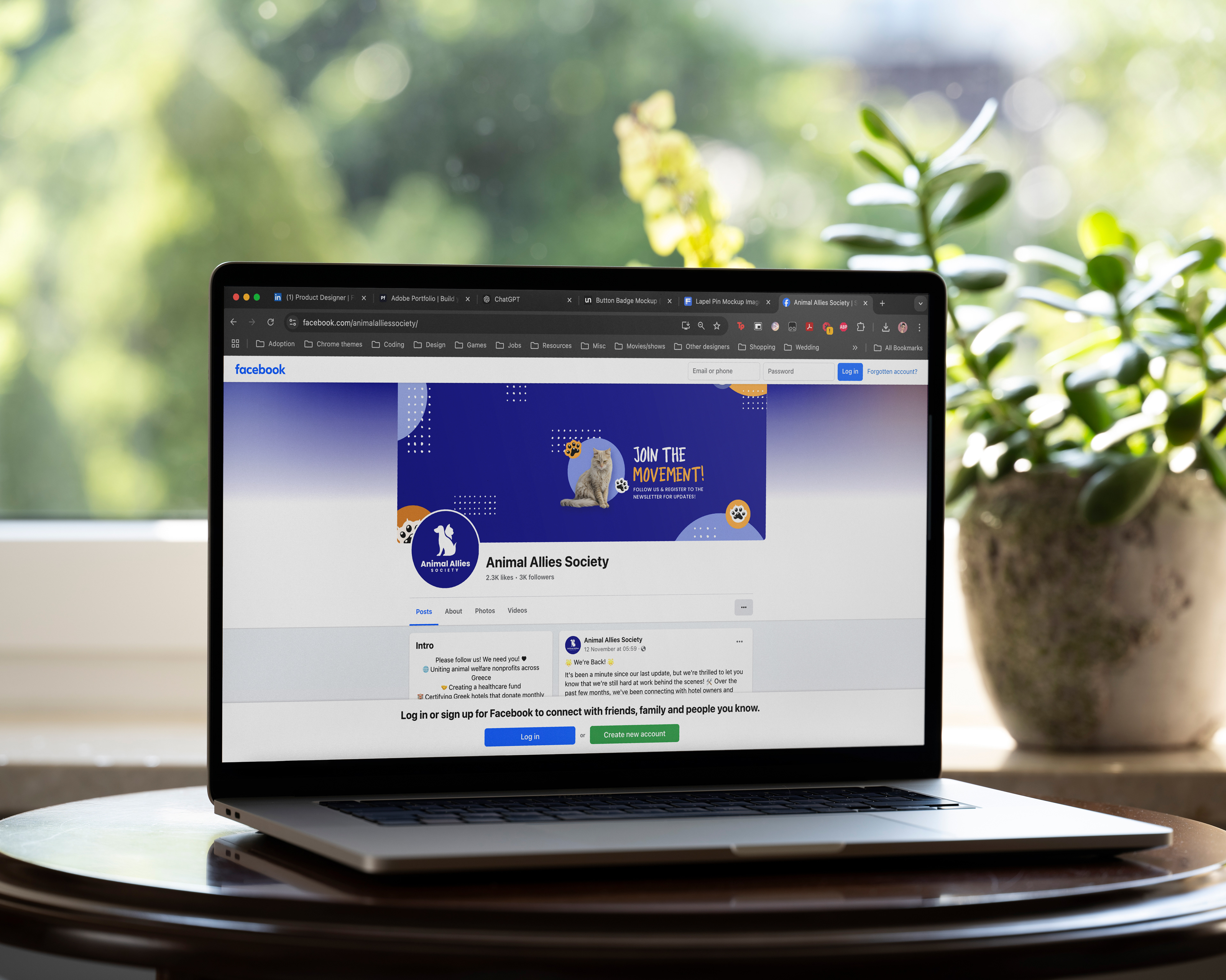 Facebook page featuring designed banner
