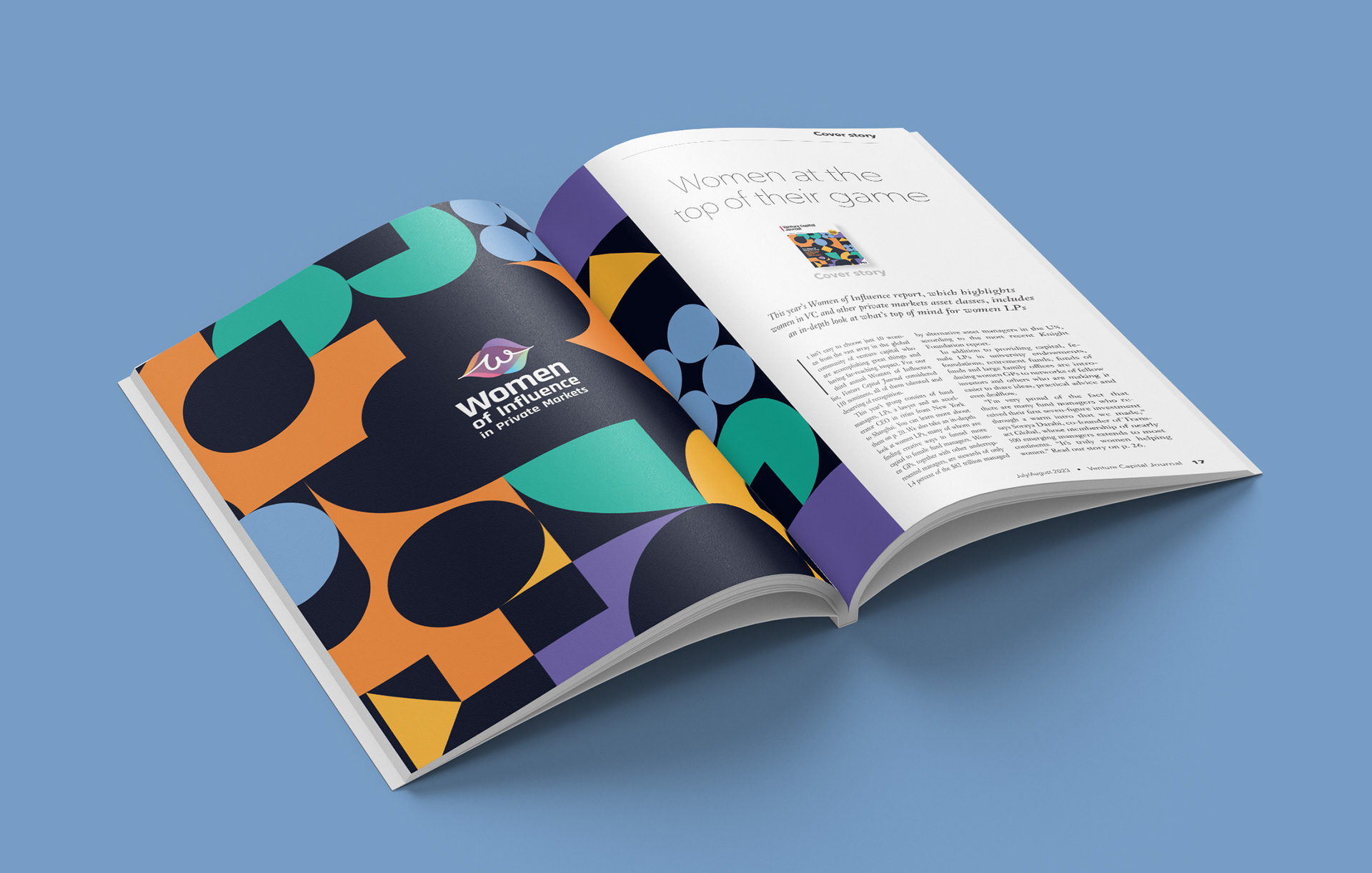 The Woman of Influence cover story spread from Venture Capital Journal's July/August 2023 issue