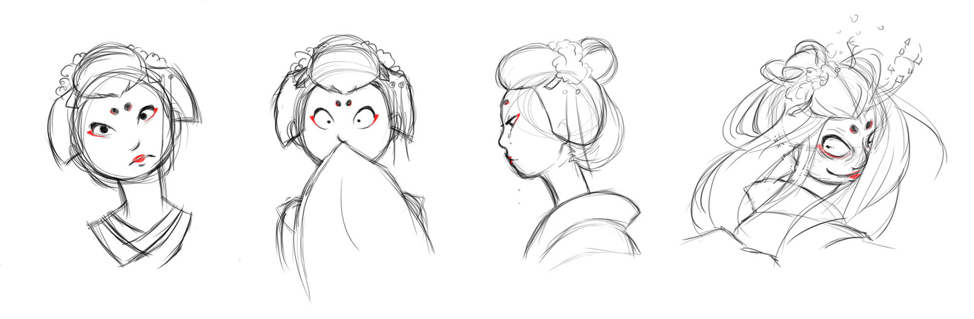 Varied expression sketches for Ichisumi as a study. April 2013 | Photoshop CS4, Wacom Intuos 3