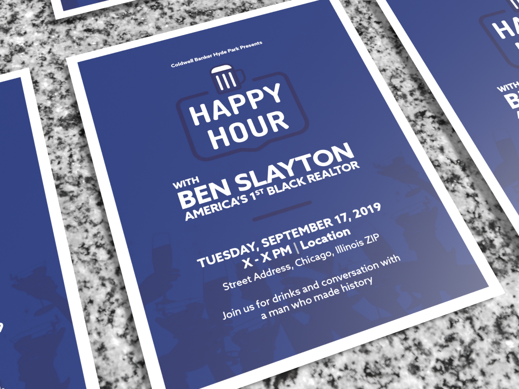 A flyer to promote a meet-and-greet with the first black realtor in America. February 2019 | Illustrator CC