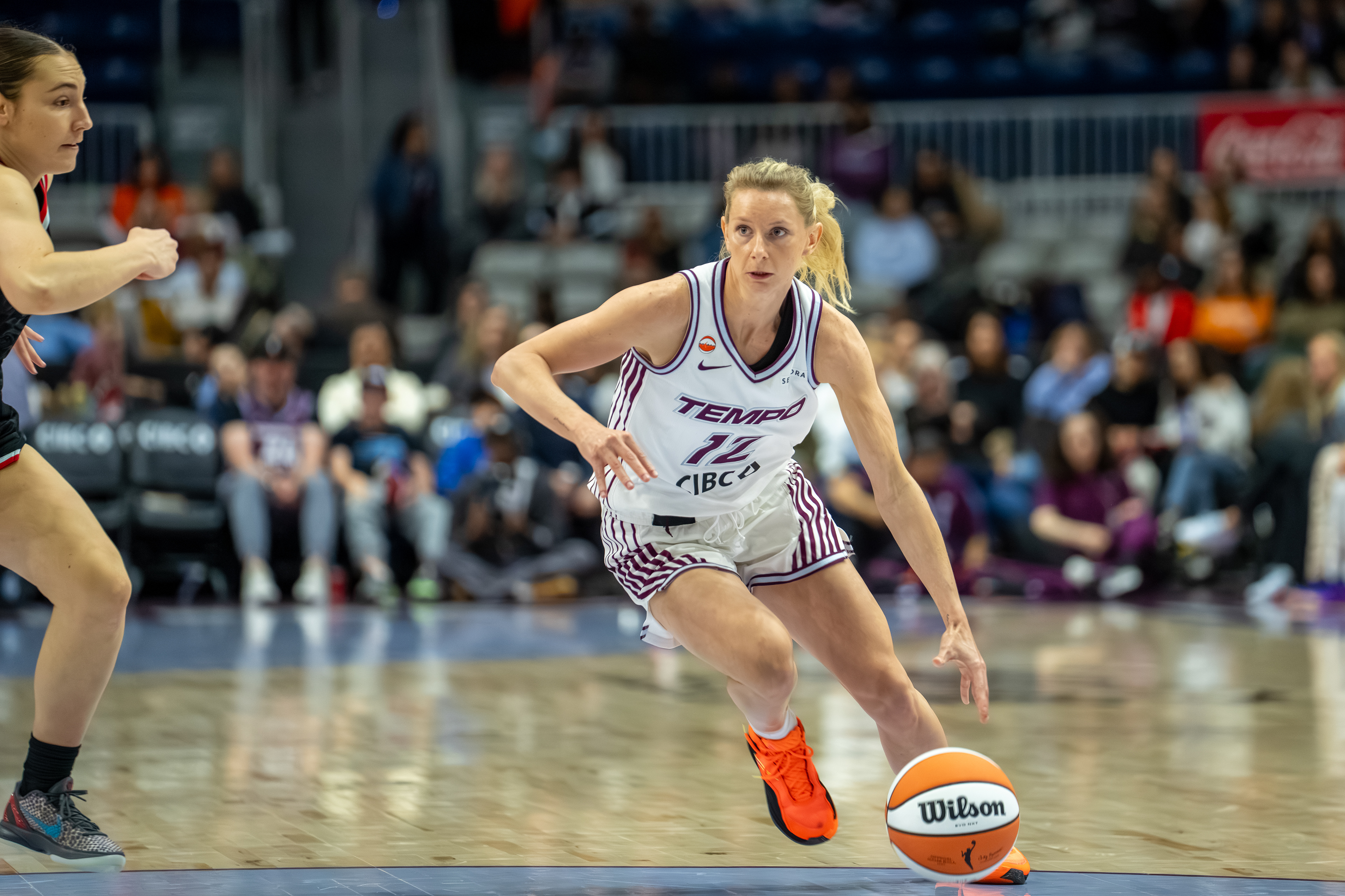Lexie Held of the Toronto Tempo drives to the basket against the Portland Fire during a WNBA game at Coca-Cola Coliseum on May 23, 2026 in Toronto, Ontario, Canada. (Photo by Jay Barlett)