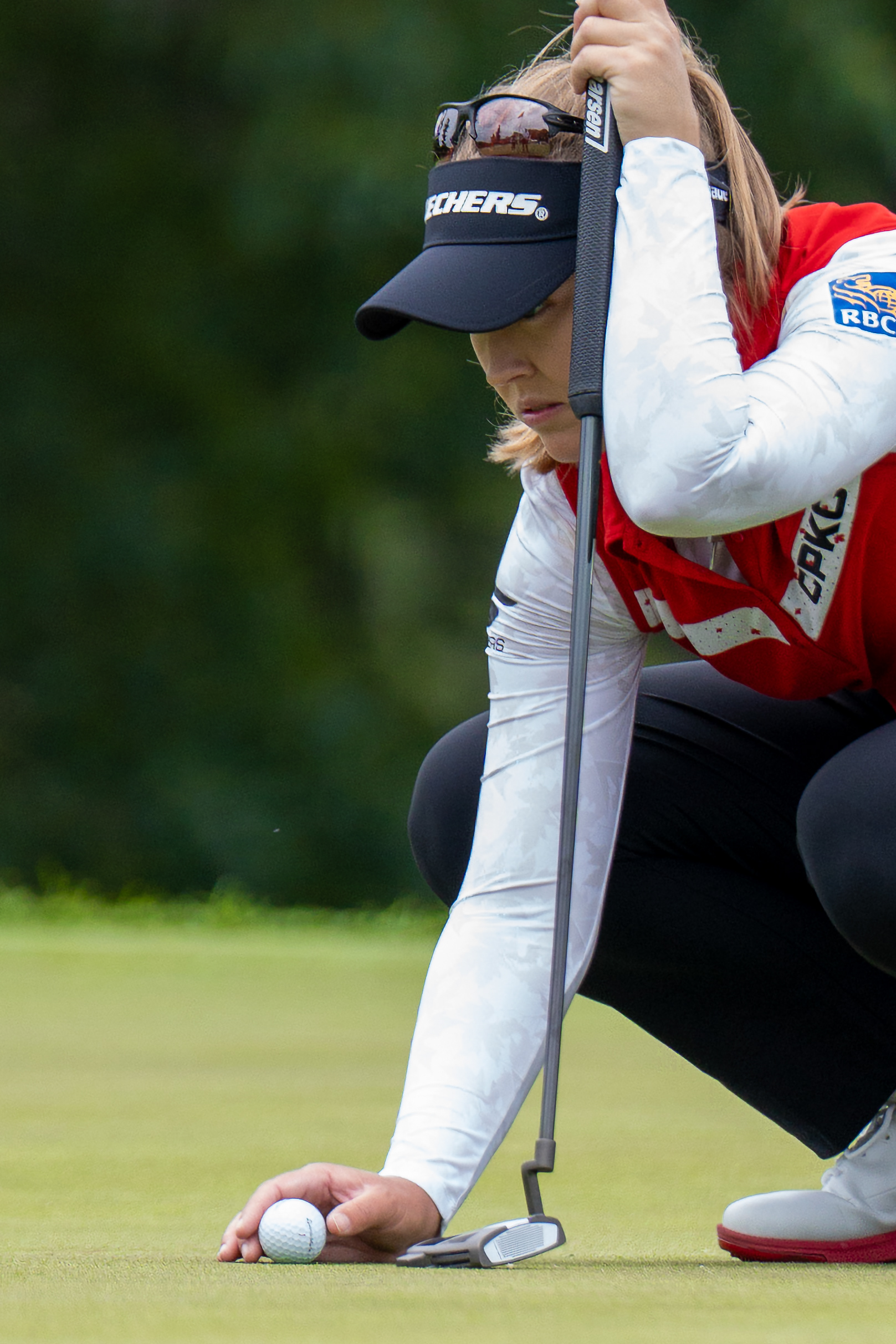 Brooke Henderson of Canada lines up a putt on the 18th green during the second round of the CPKC Women’s Open at Mississaugua Golf and Country Club on August 22, 2025 in Mississauga, Ontario, Canada. (Photo by Jay Barlett)
