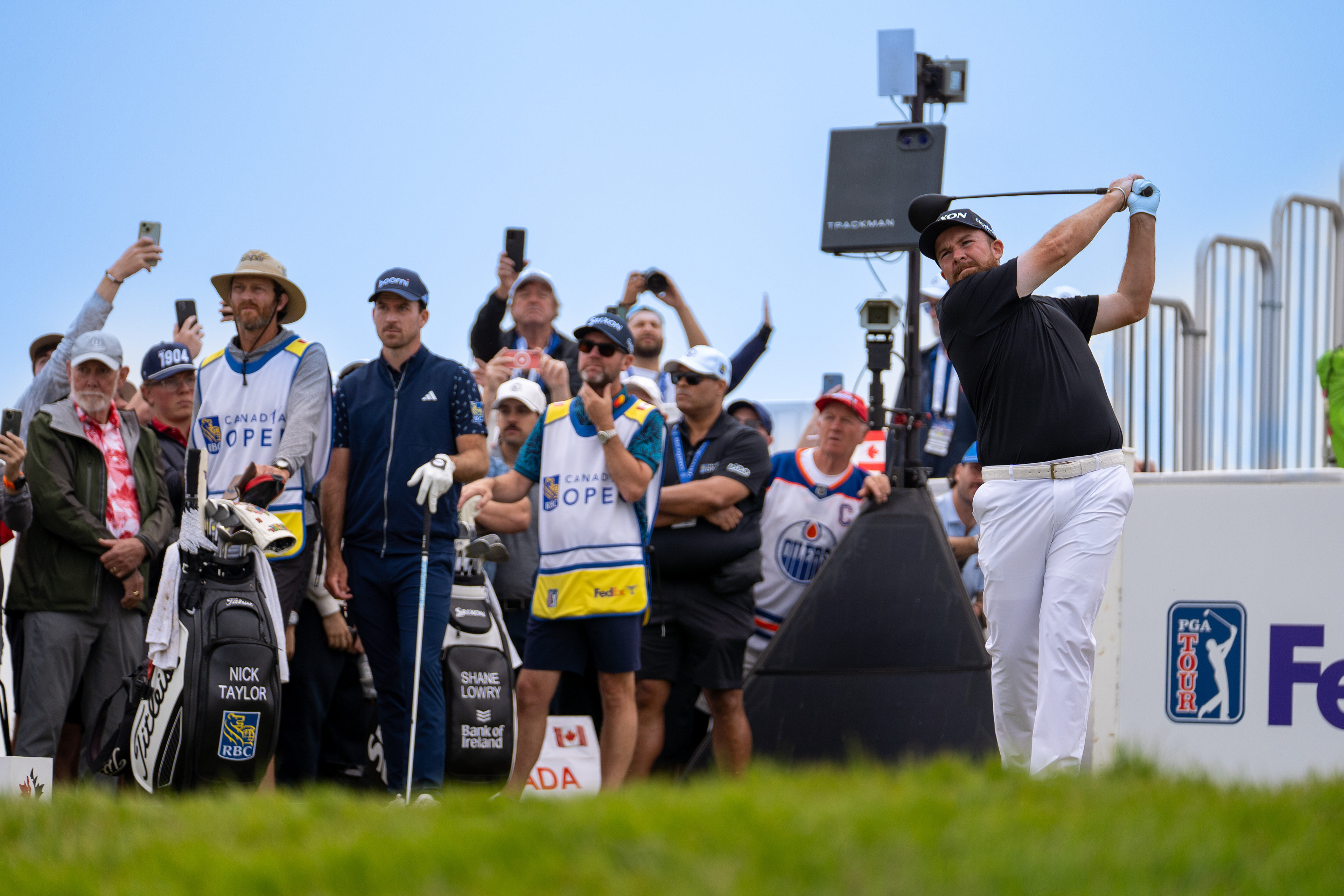 Shane Lowry of Ireland tees off on the 10th hole during the final round of the RBC Canadian Open at TPC Toronto on June 8, 2025, in Caledon, Ontario. (Photo by Jay Barlett)