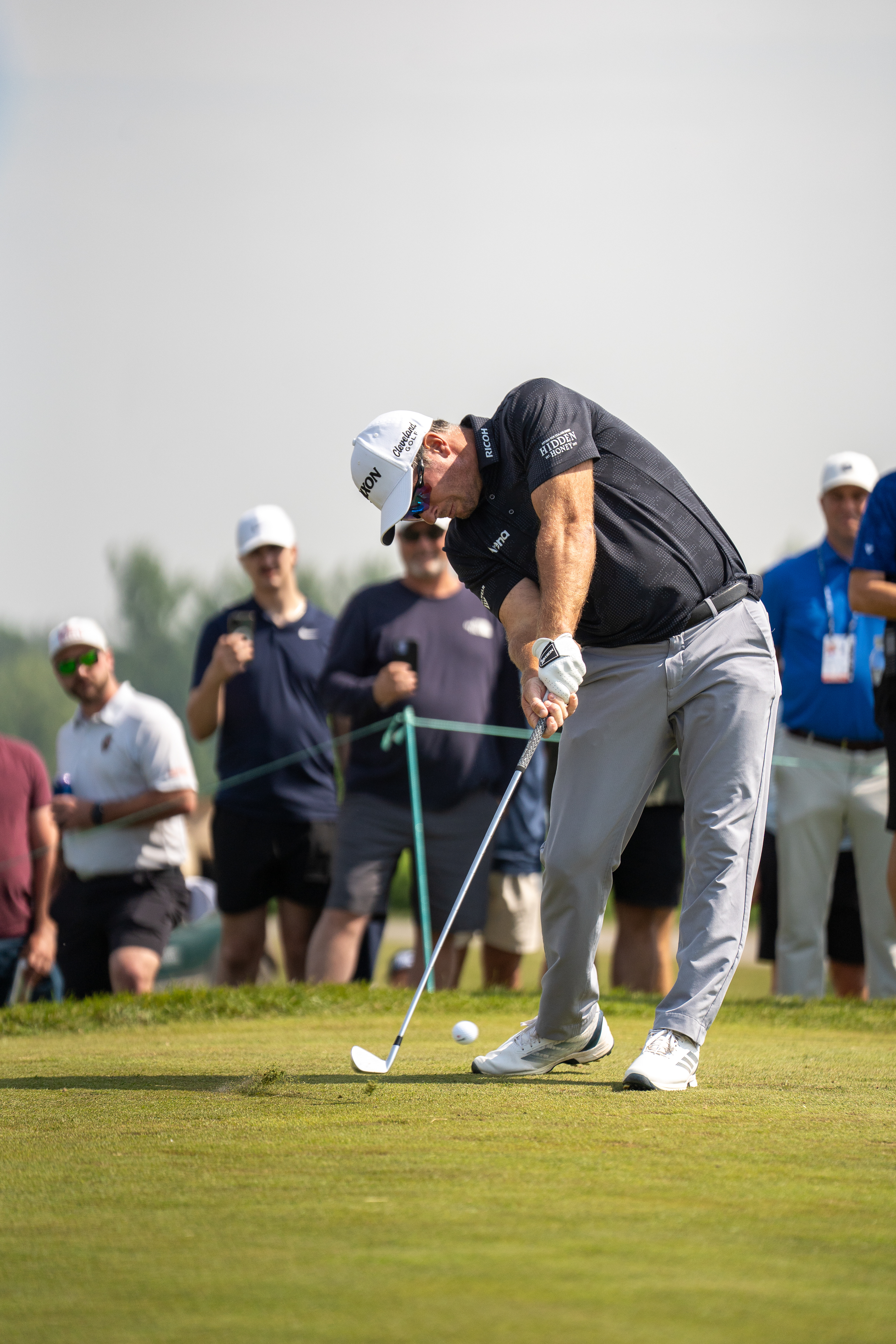 Ryan Fox of New Zealand tees off on the 10th hole during the final round of the RBC Canadian Open at TPC Toronto at Osprey Valley on June 8, 2025 in Caledon, Ontario, Canada. Fox went on to win the tournament in a playoff. (Photo by Jay Barlett)