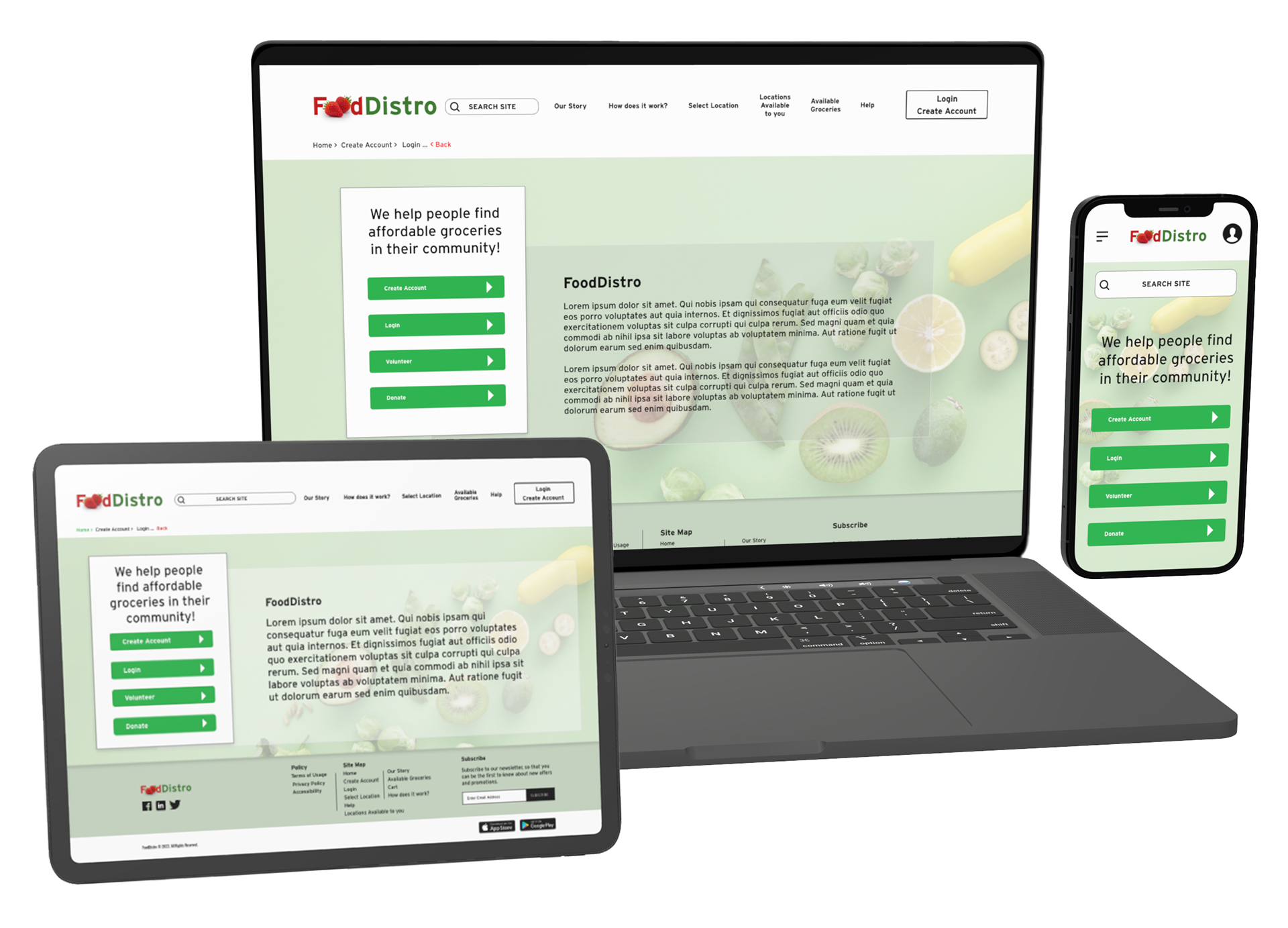 Picture of the Food Distro Website, Tablet and Mobile