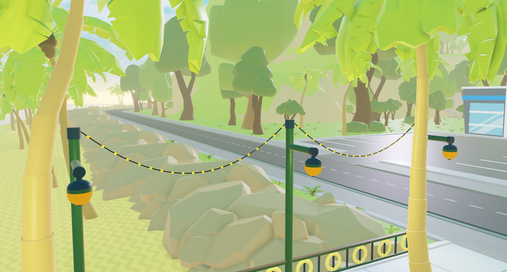 A curved road leading into the small Beach Town