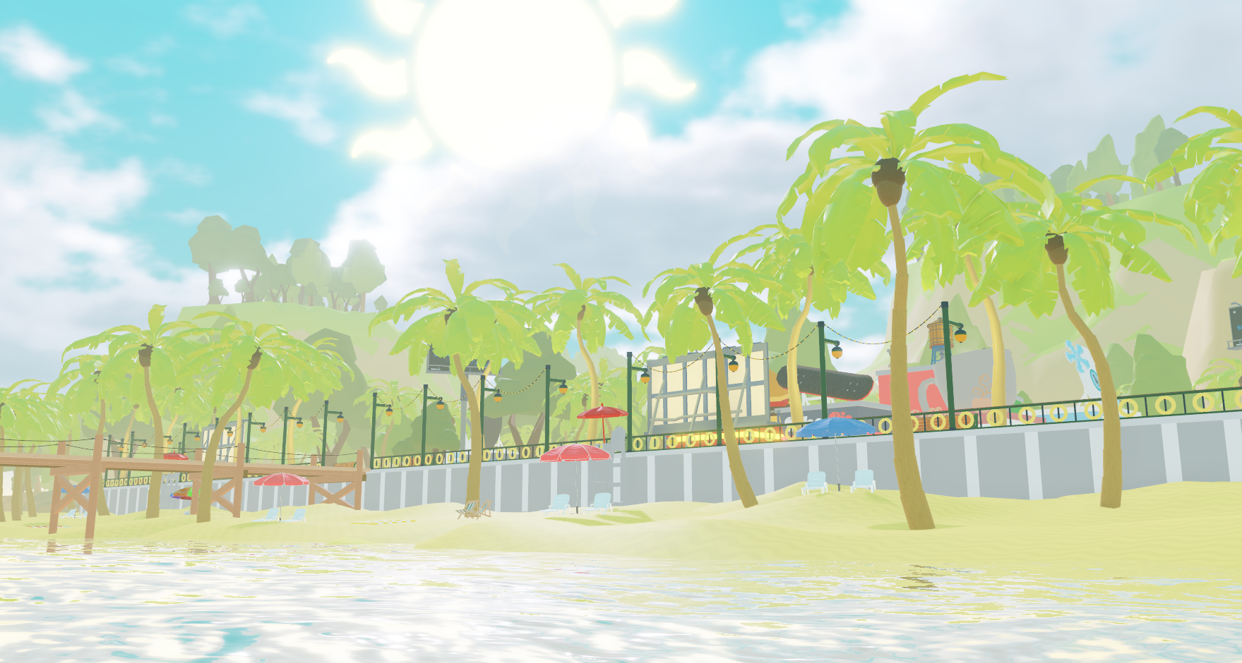 Beachfront with the sun shining over the shores