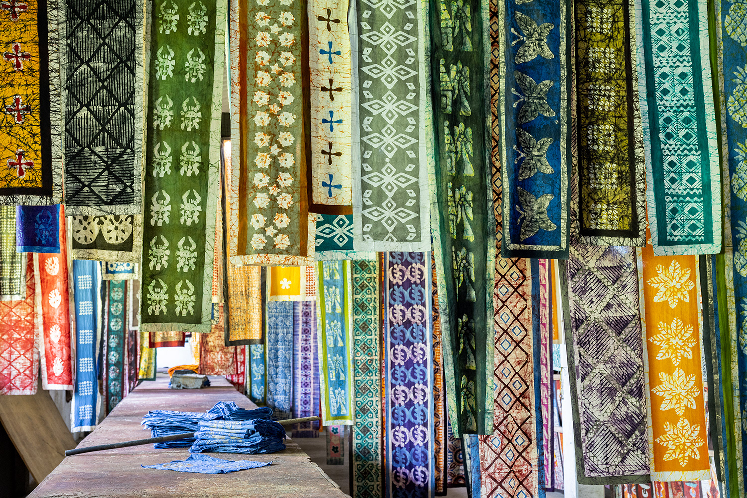 West Africa, Ivory Coast aka Cote d'lvoire, batik textiles