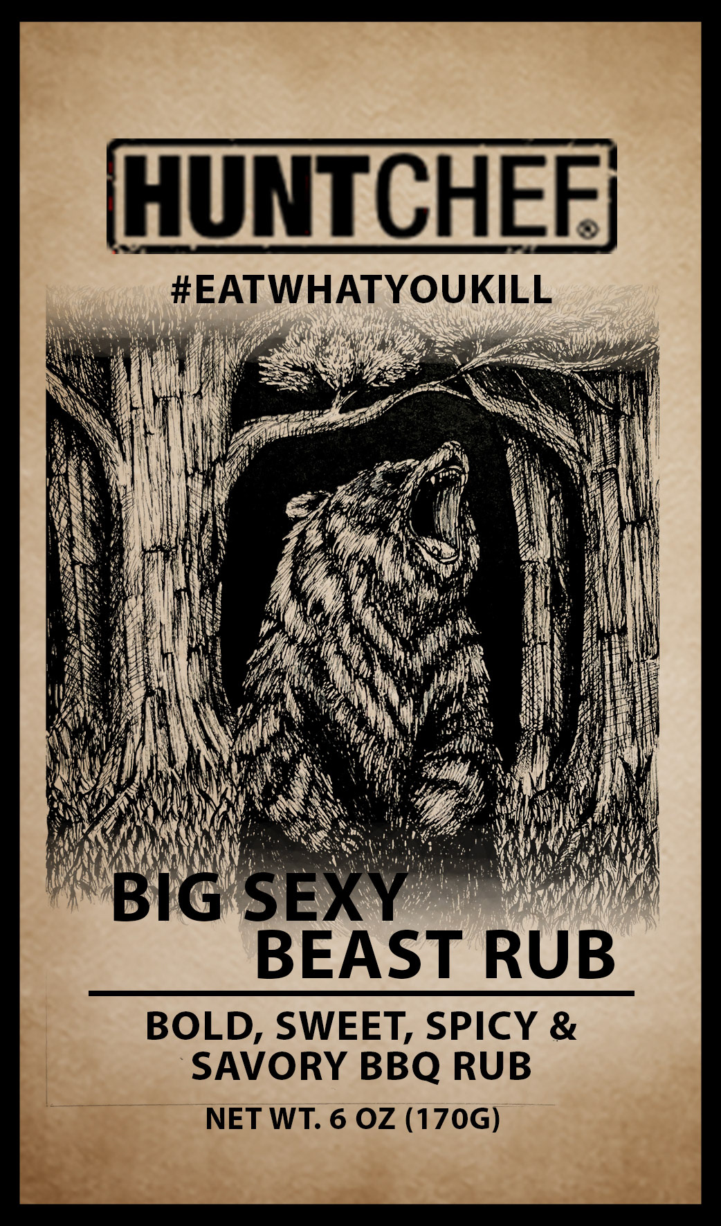 Hunt Chef Big Sexy Beast Rub Lable, Pen and Photoshop, 2024