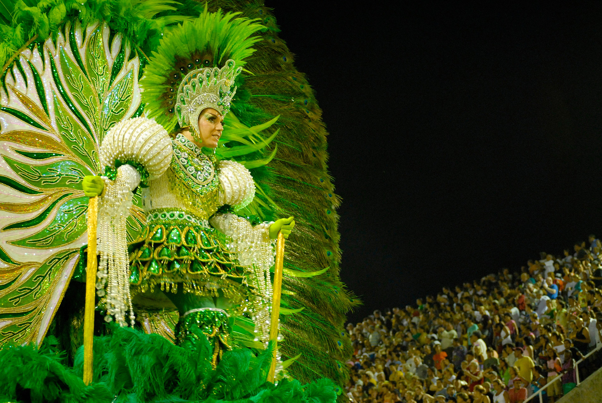 Nelcimar Pires, parading at the top of a car float for samba group Imperatriz Leopoldinense