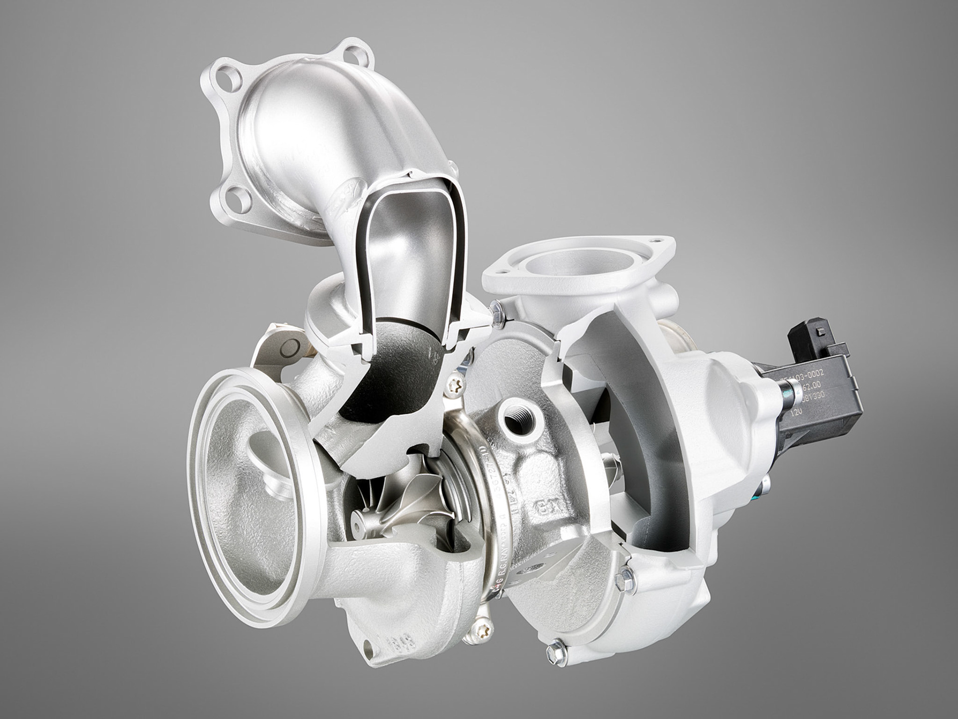Cut-away Display of the exhaust gas turbocharger of the BMW N74 V12 engine