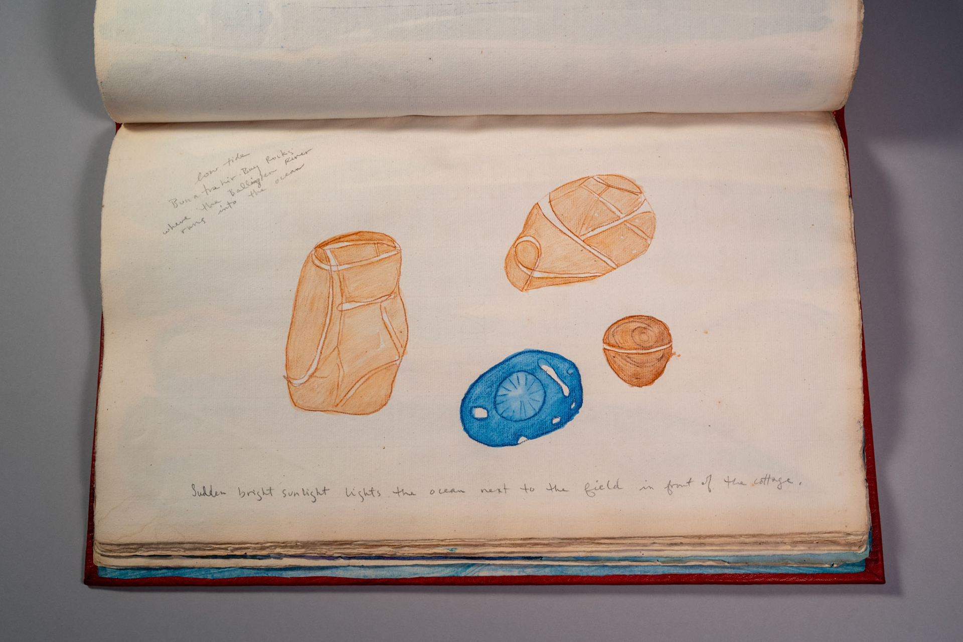 Balinglen 2023 Sketch BookPainting and drawing on antique laid paper, bound in leather with gold tooling, 12" x 16" x 1"