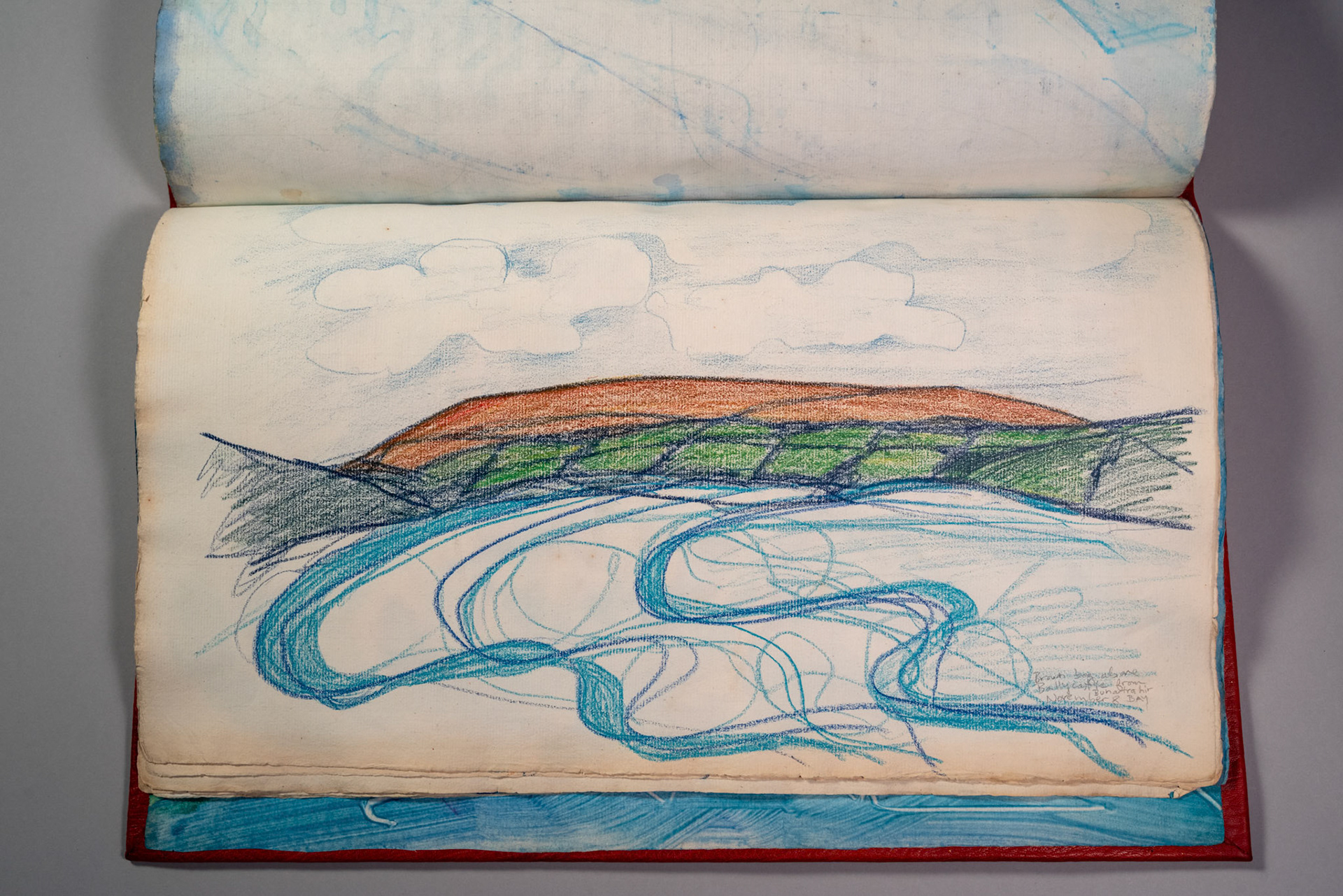 Balinglen 2023 Sketch BookPainting and drawing on antique laid paper, bound in leather with gold tooling, 12" x 16" x 1"