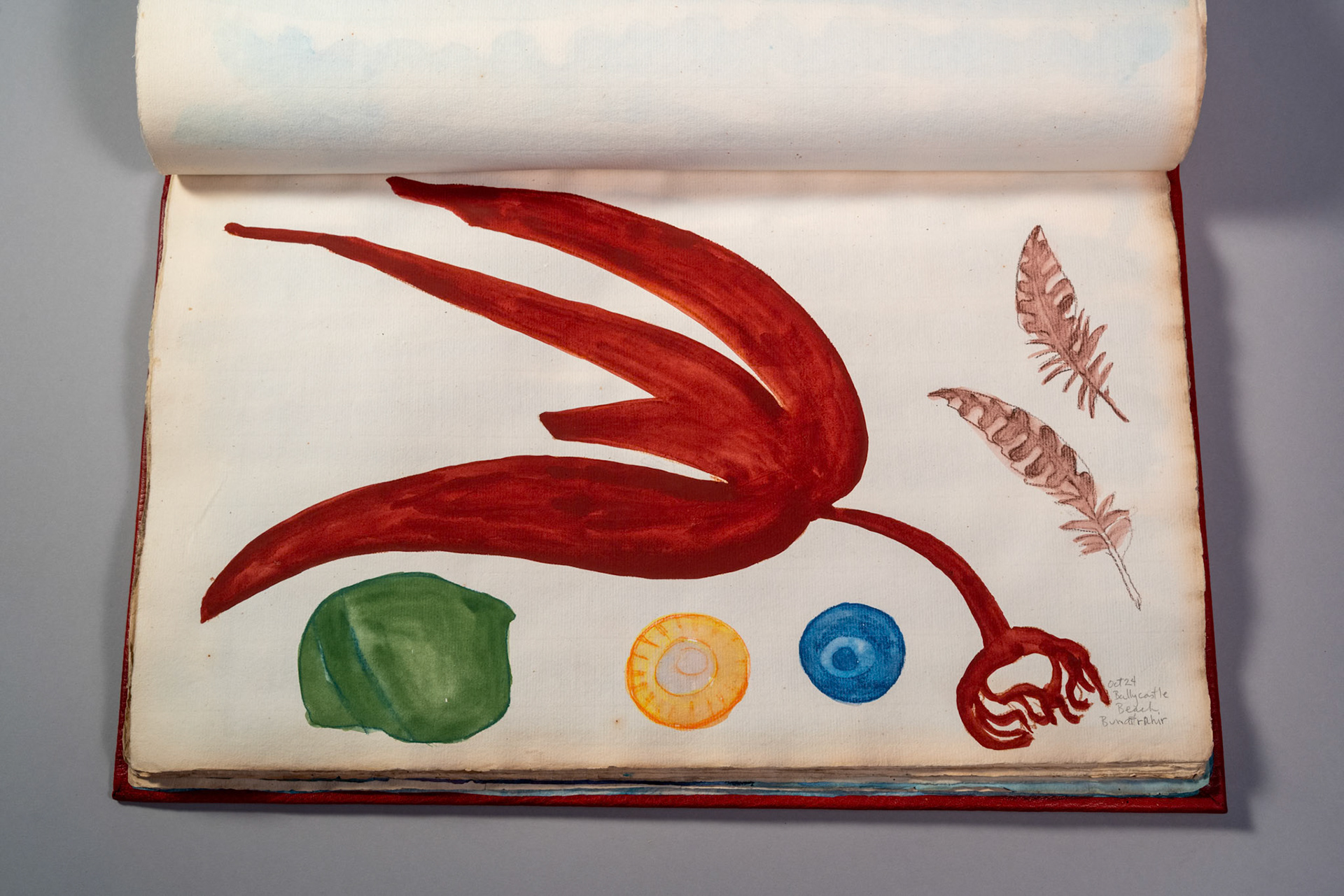 Balinglen 2023 Sketch BookPainting and drawing on antique laid paper, bound in leather with gold tooling, 12" x 16" x 1"