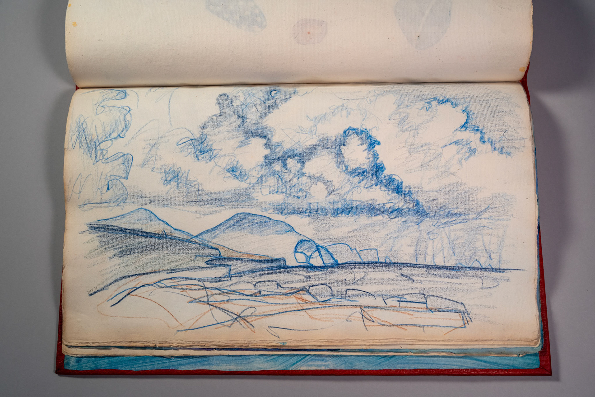 Balinglen 2023 Sketch BookPainting and drawing on antique laid paper, bound in leather with gold tooling, 12" x 16" x 1"