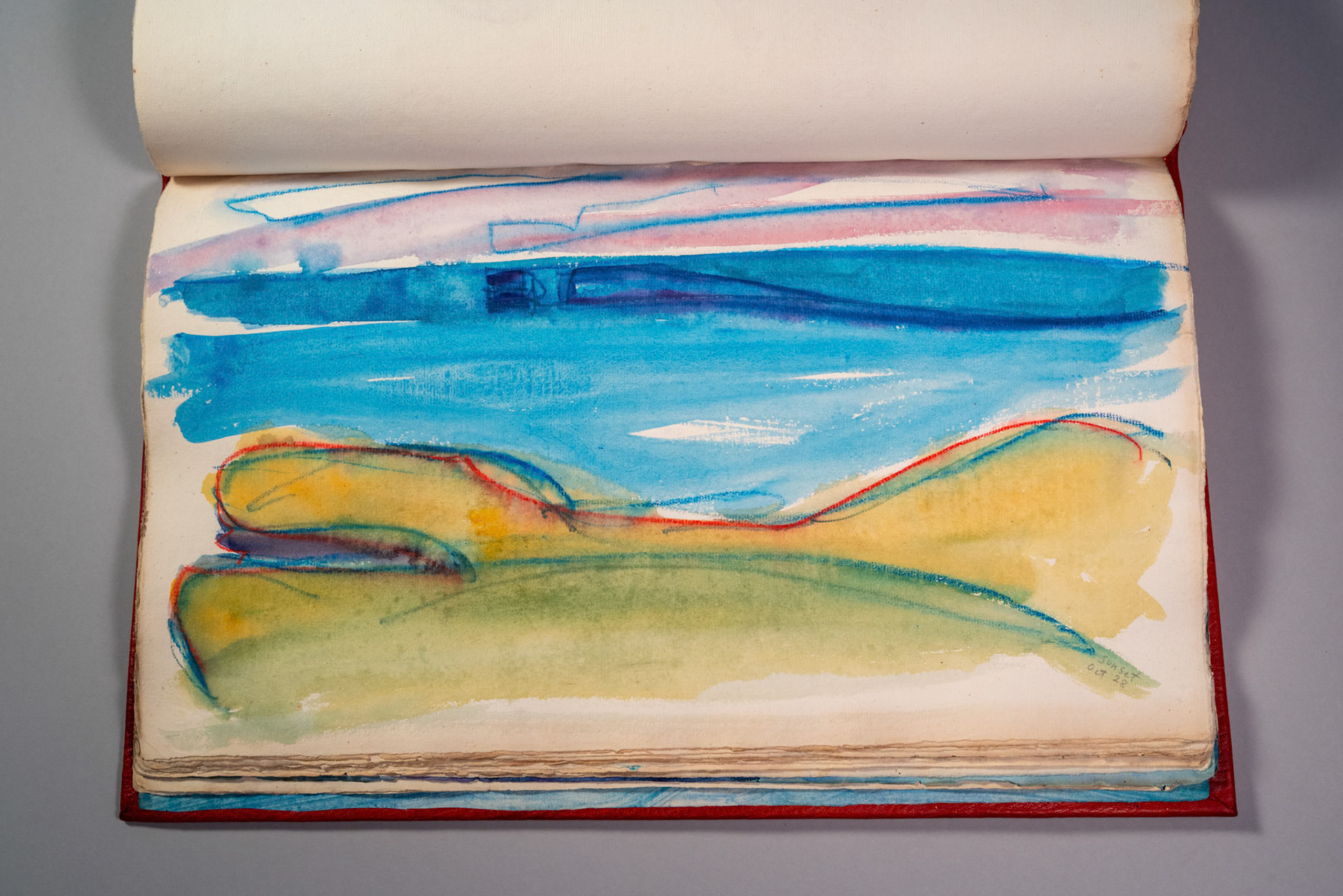 Balinglen 2023 Sketch BookPainting and drawing on antique laid paper, bound in leather with gold tooling, 12" x 16" x 1"