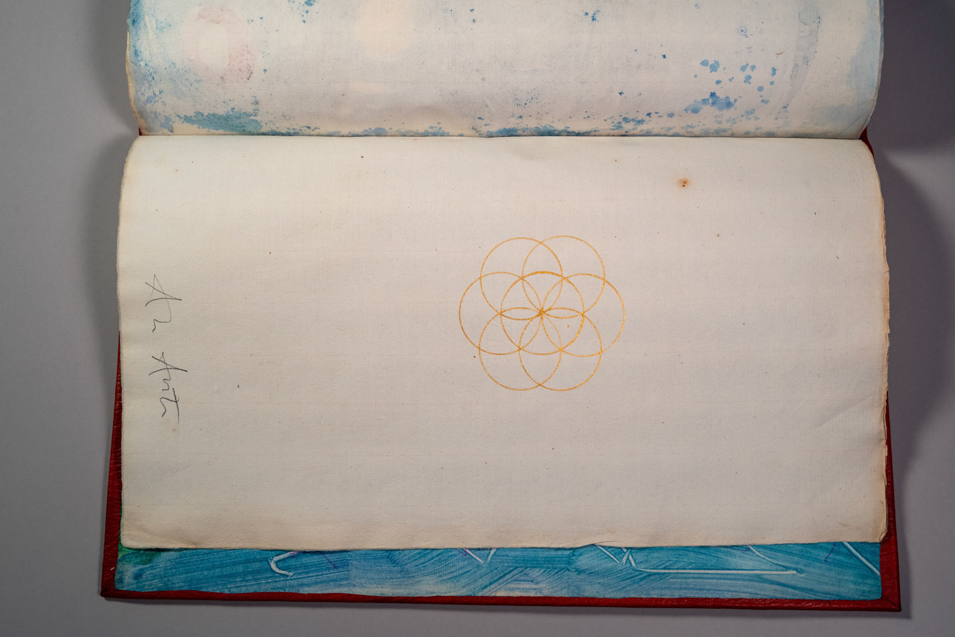 Balinglen 2023 Sketch BookPainting and drawing on antique laid paper, bound in leather with gold tooling, 12" x 16" x 1"