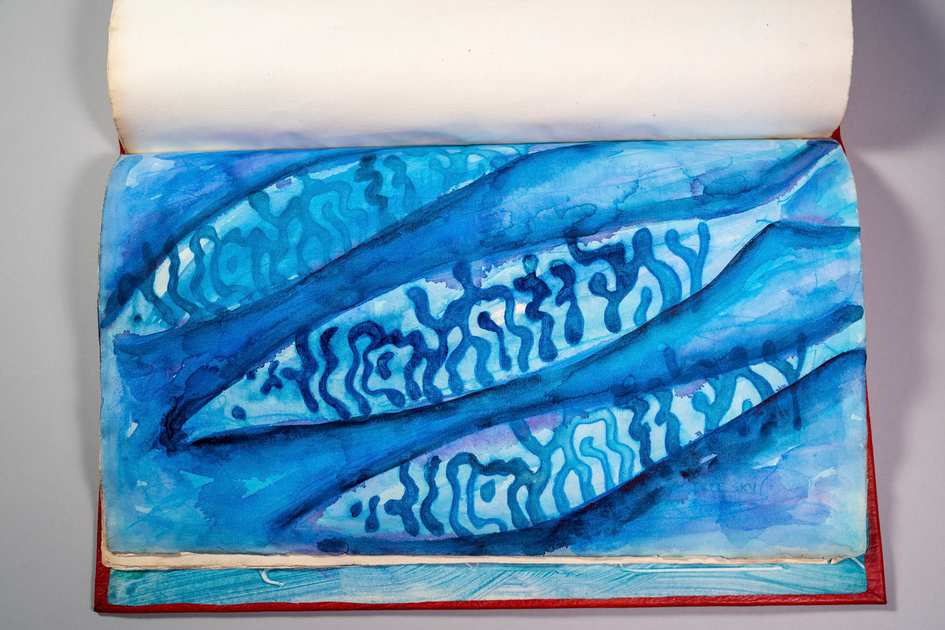 Balinglen 2023 Sketch BookPainting and drawing on antique laid paper, bound in leather with gold tooling, 12" x 16" x 1"