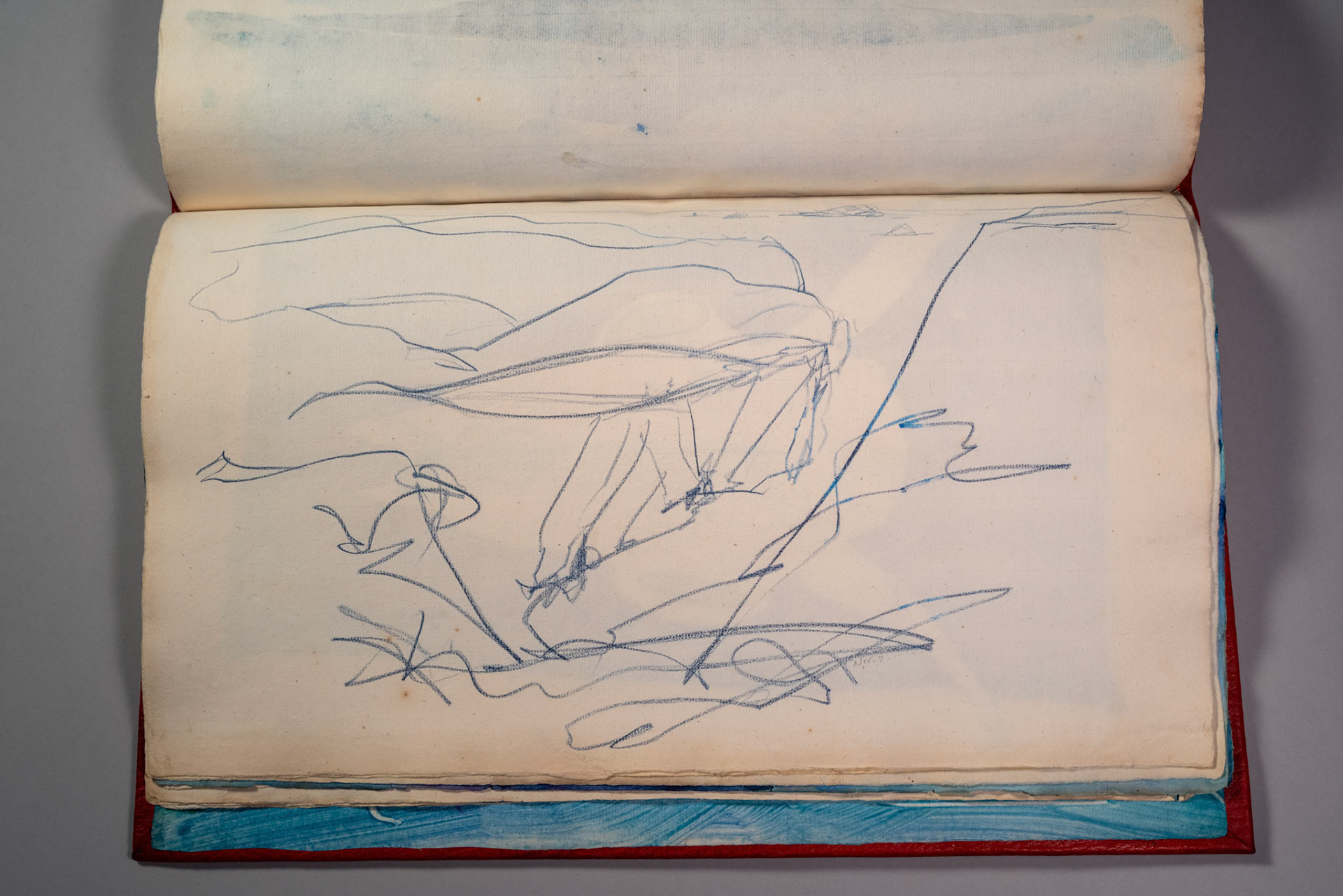 Balinglen 2023 Sketch BookPainting and drawing on antique laid paper, bound in leather with gold tooling, 12" x 16" x 1"