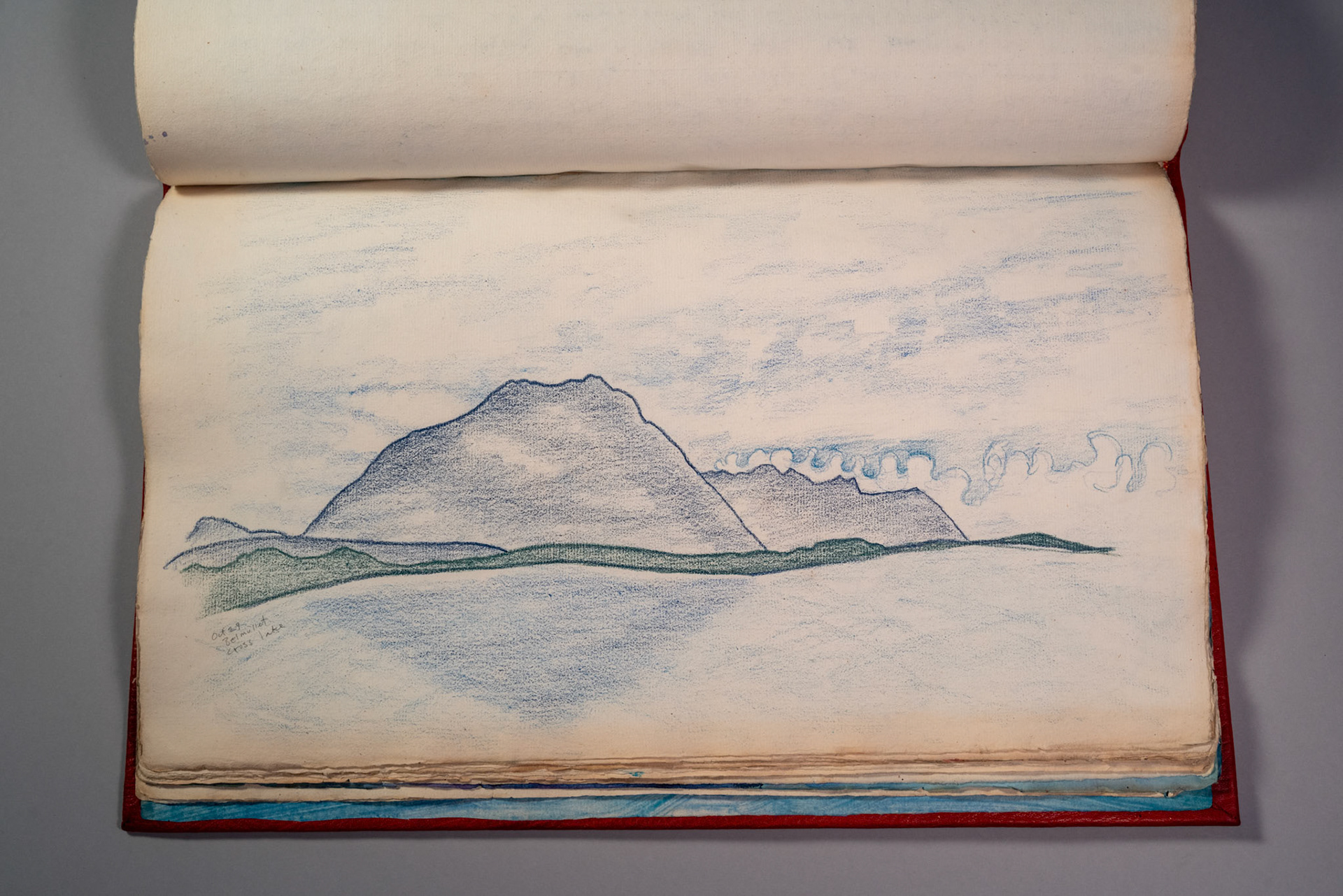 Balinglen 2023 Sketch BookPainting and drawing on antique laid paper, bound in leather with gold tooling, 12" x 16" x 1"