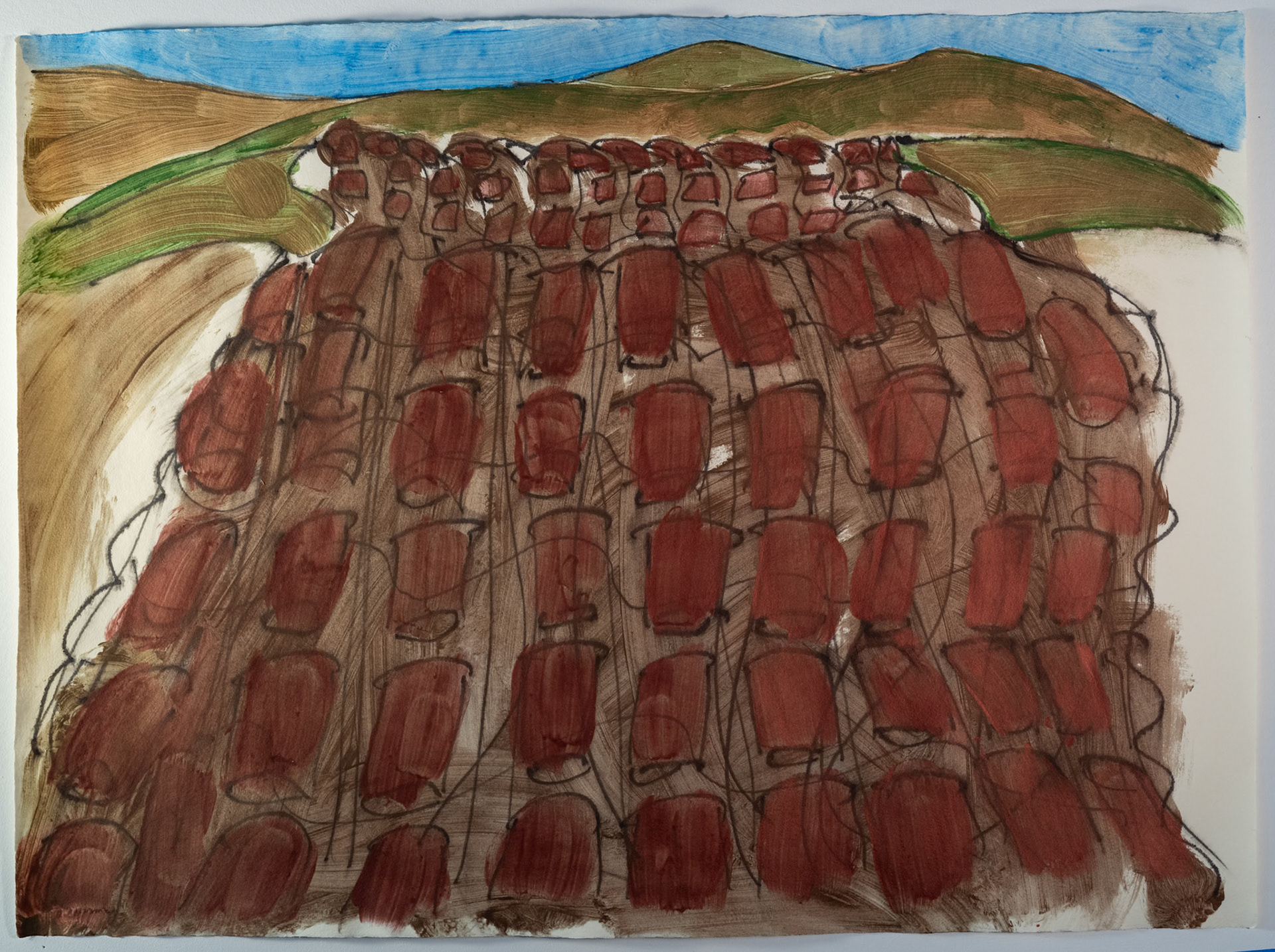 Turf Harvest, May, 2025 - Acrylic on Twin Rocker handmade cotton paper