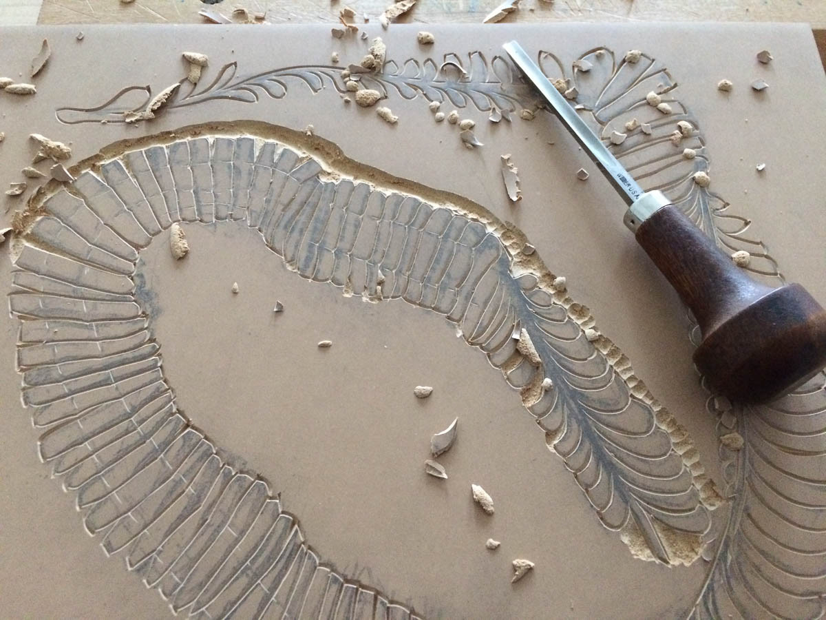 Cutting a linoleum block