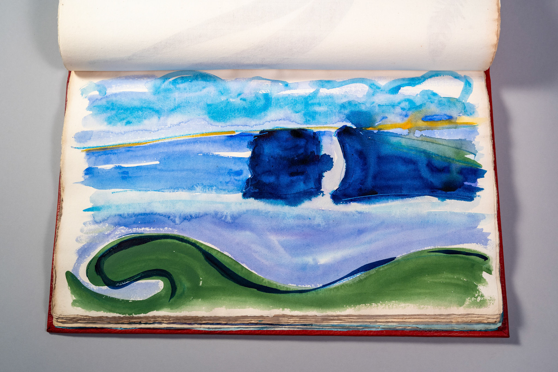 Balinglen 2023 Sketch BookPainting and drawing on antique laid paper, bound in leather with gold tooling, 12" x 16" x 1"