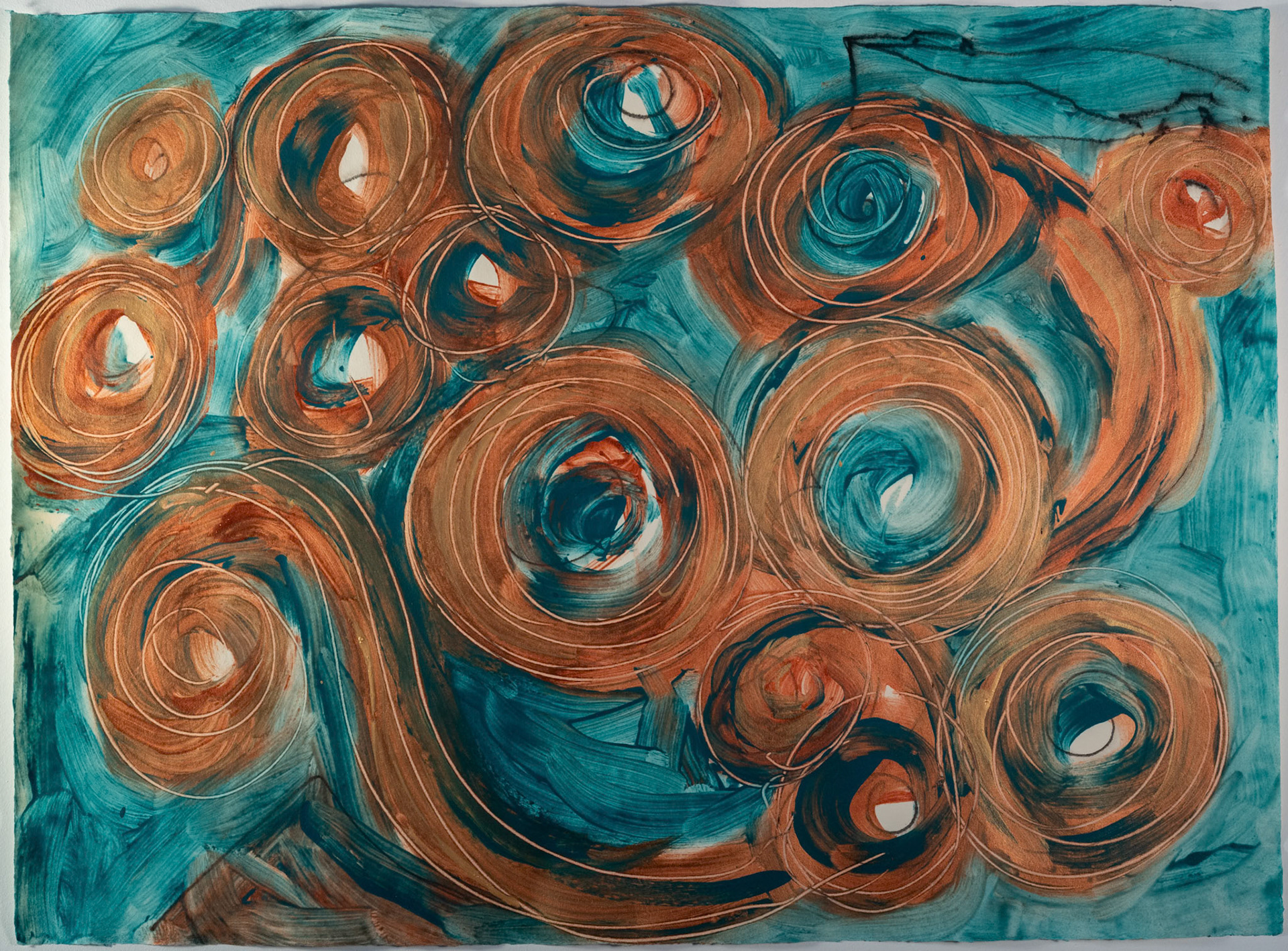 Seaweed Circles, May, 2025 - Acrylic on Twin Rocker handmade cotton paper