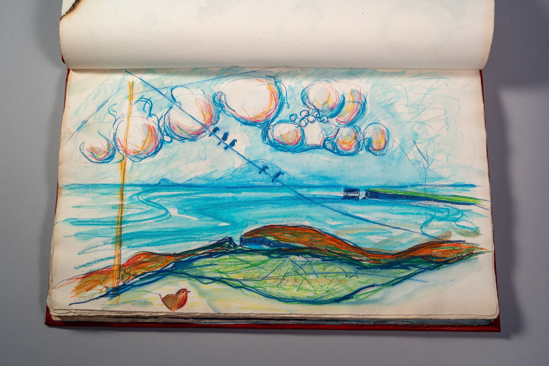 Balinglen 2023 Sketch BookPainting and drawing on antique laid paper, bound in leather with gold tooling, 12" x 16" x 1"