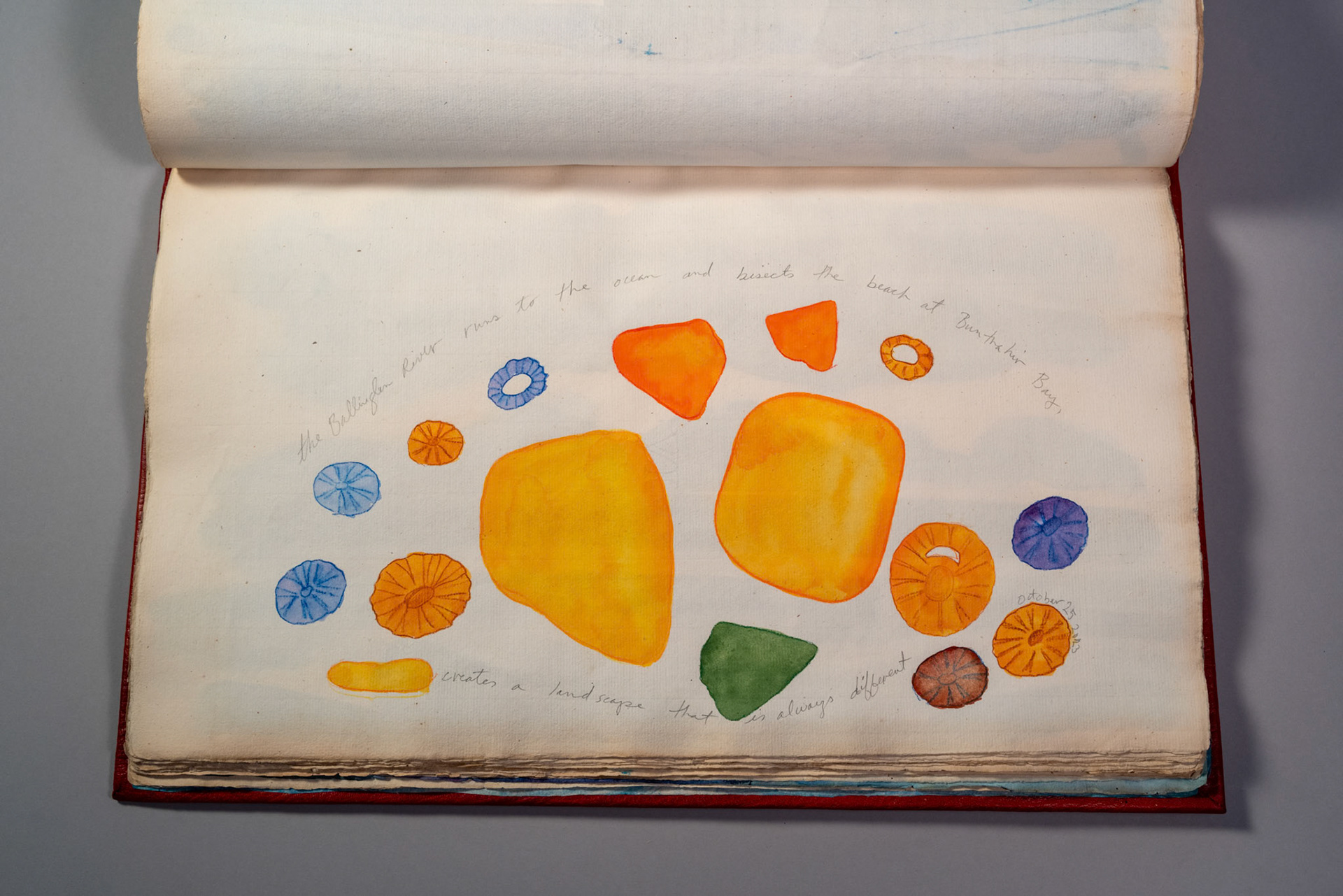 Balinglen 2023 Sketch BookPainting and drawing on antique laid paper, bound in leather with gold tooling, 12" x 16" x 1"
