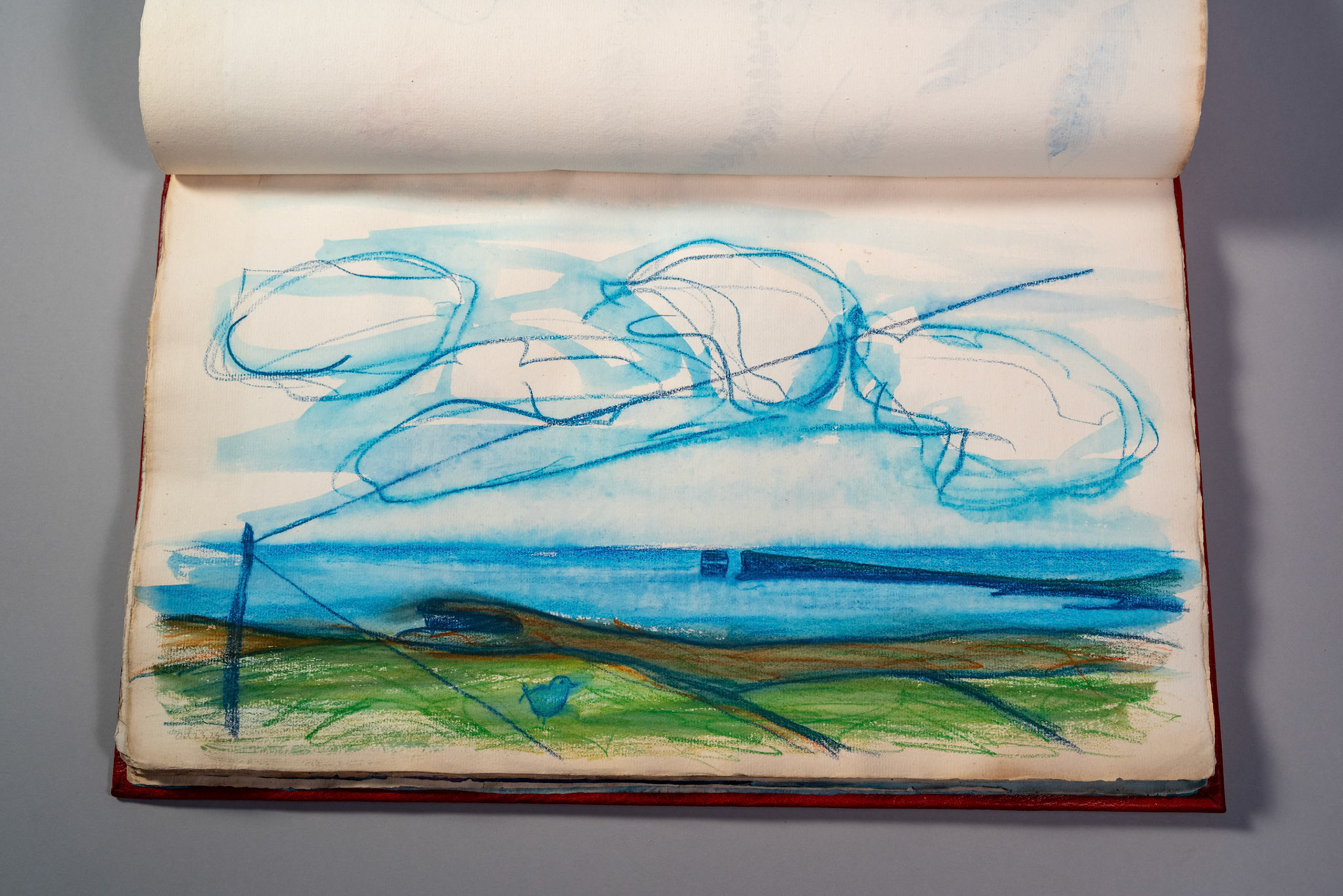 Balinglen 2023 Sketch BookPainting and drawing on antique laid paper, bound in leather with gold tooling, 12" x 16" x 1"