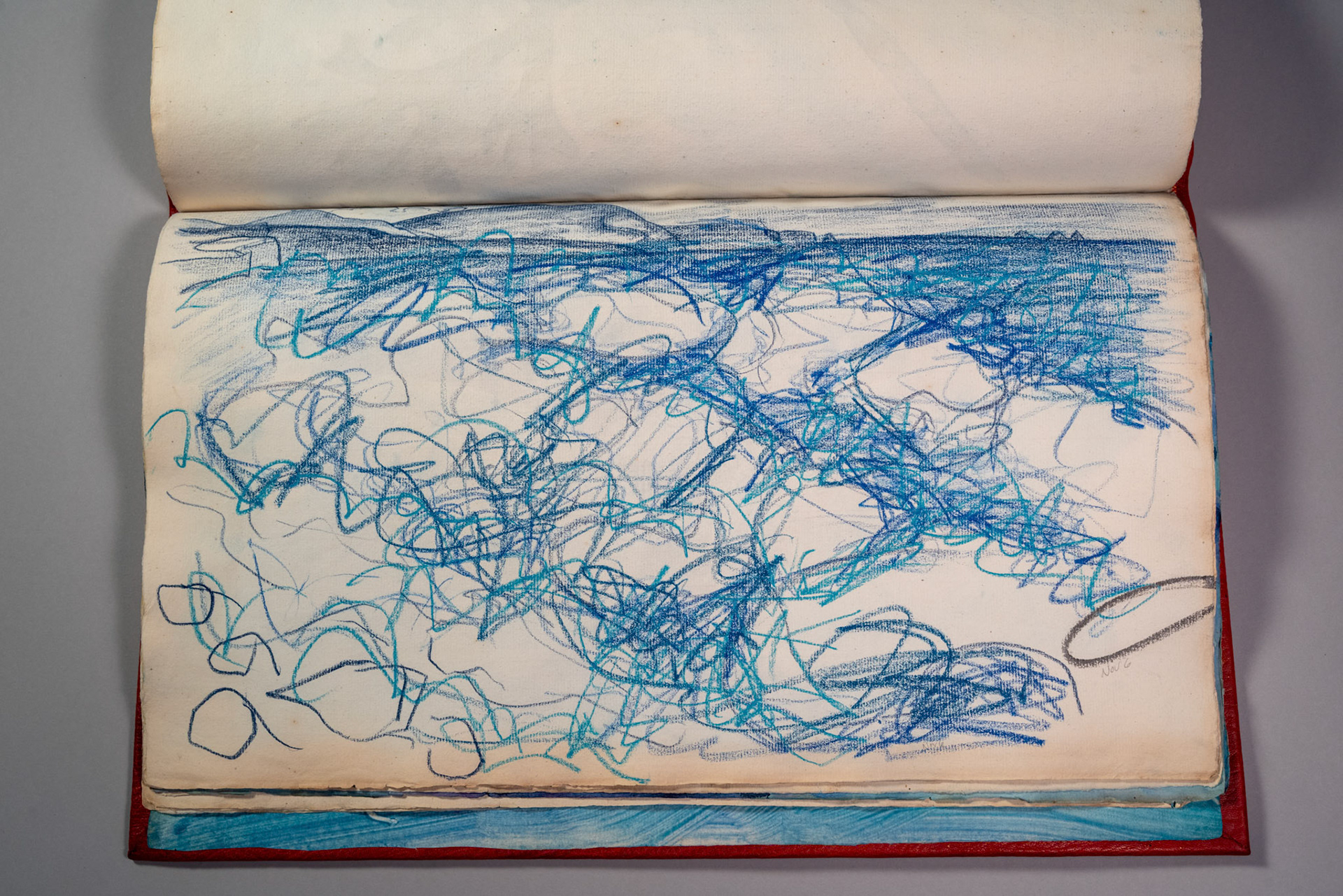 Balinglen 2023 Sketch BookPainting and drawing on antique laid paper, bound in leather with gold tooling, 12" x 16" x 1"