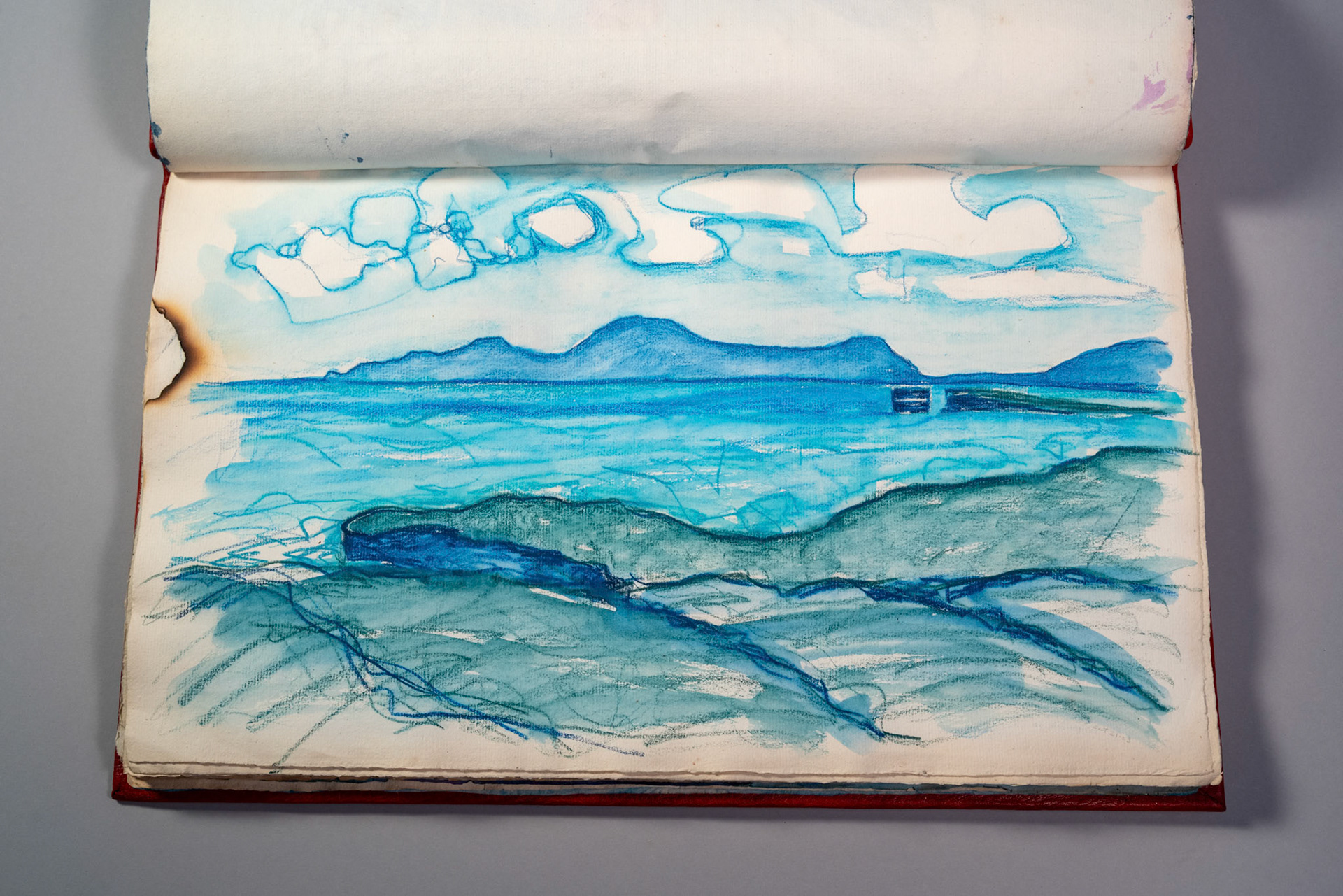 Balinglen 2023 Sketch BookPainting and drawing on antique laid paper, bound in leather with gold tooling, 12" x 16" x 1"