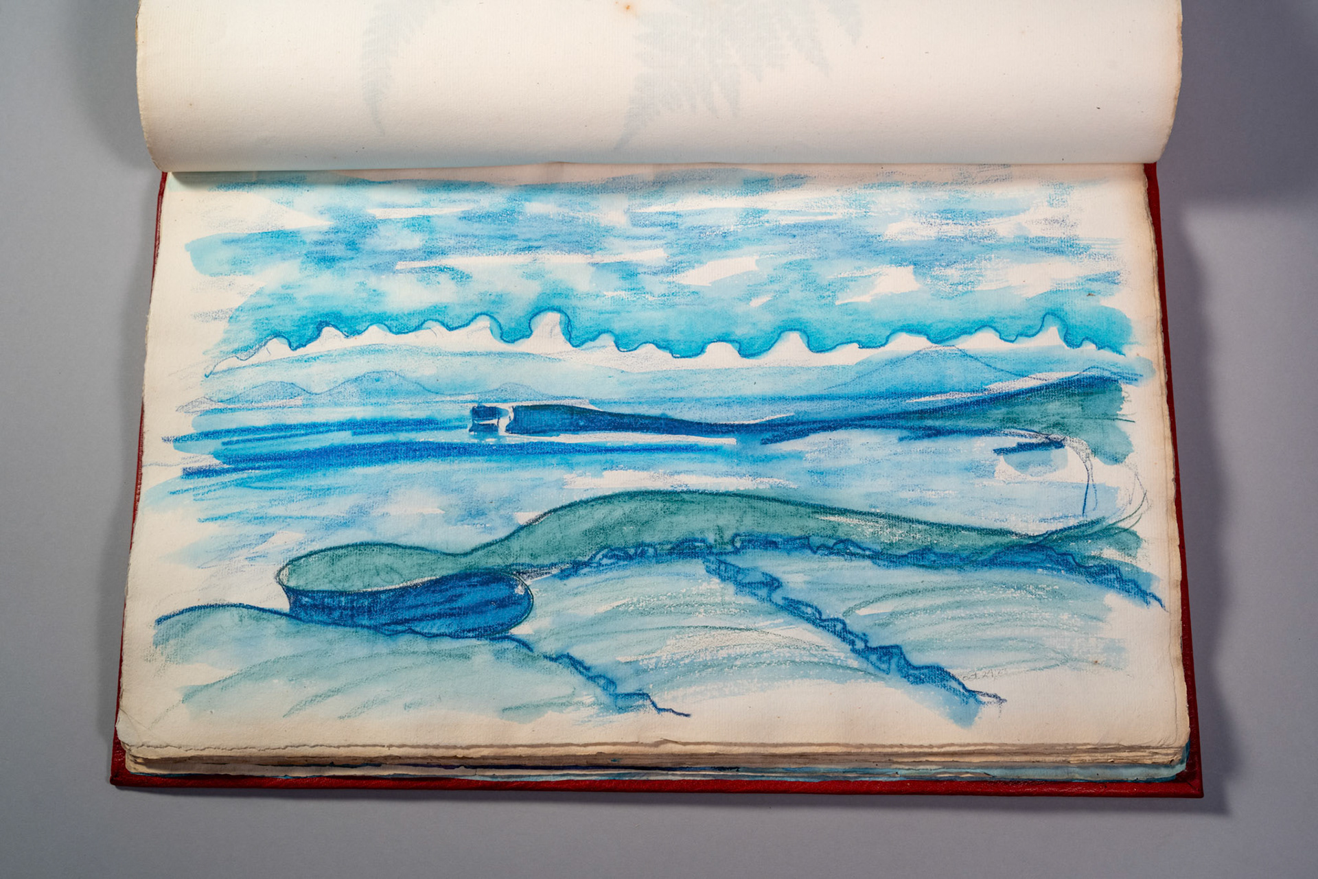 Balinglen 2023 Sketch BookPainting and drawing on antique laid paper, bound in leather with gold tooling, 12" x 16" x 1"