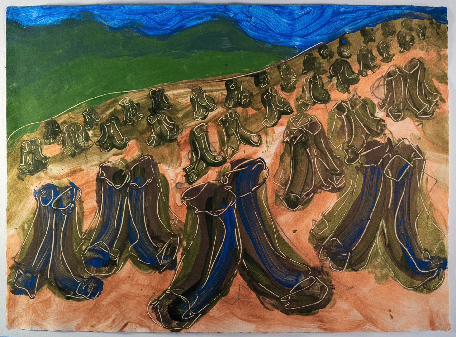 Drying Turf, May, 2025 - Acrylic on Twin Rocker handmade cotton paper