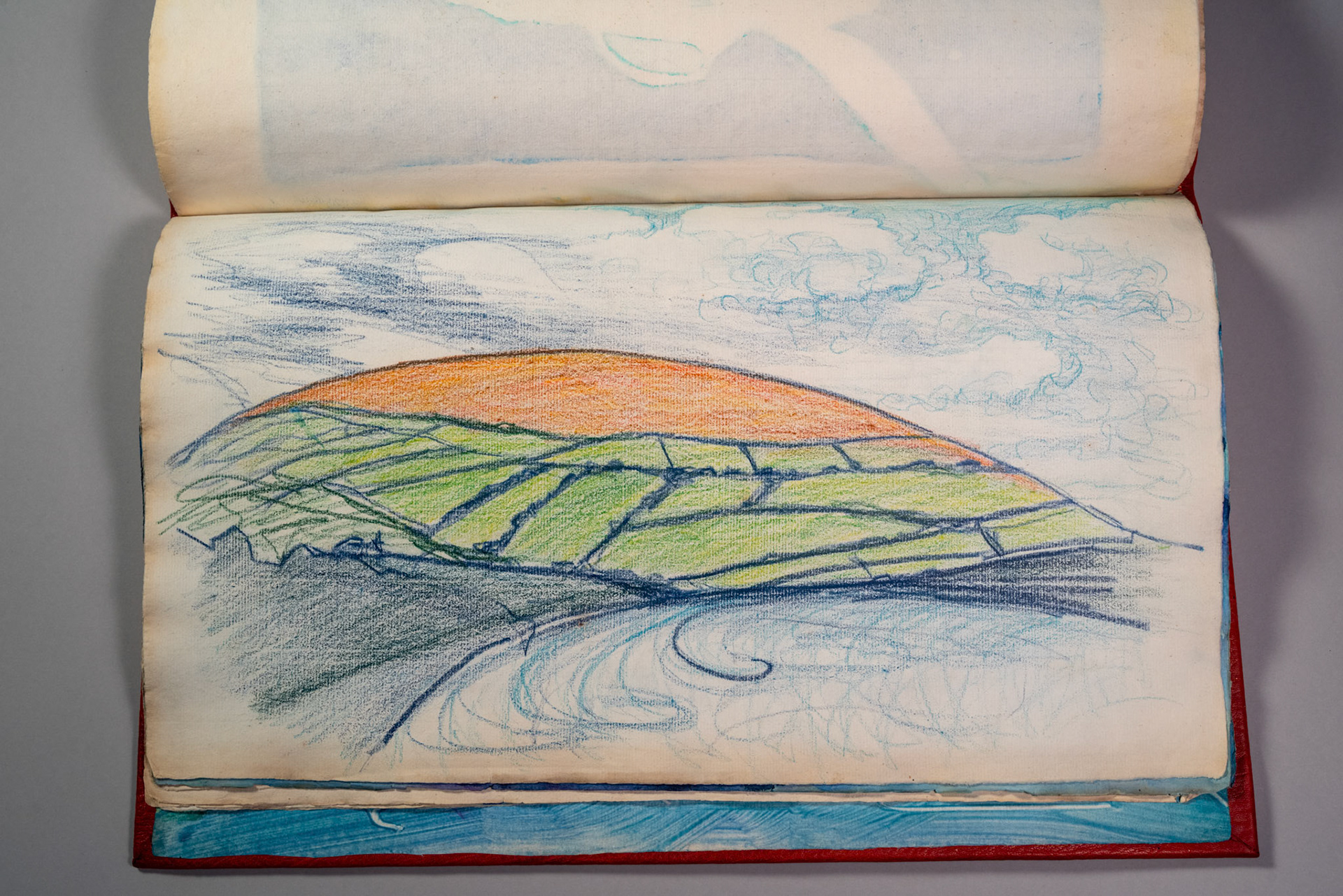 Balinglen 2023 Sketch BookPainting and drawing on antique laid paper, bound in leather with gold tooling, 12" x 16" x 1"