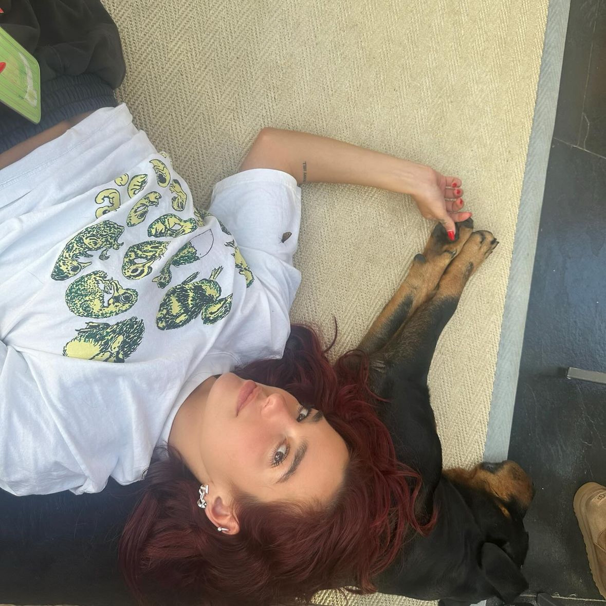 Dua Lipa wearing the FWA Duck Tee