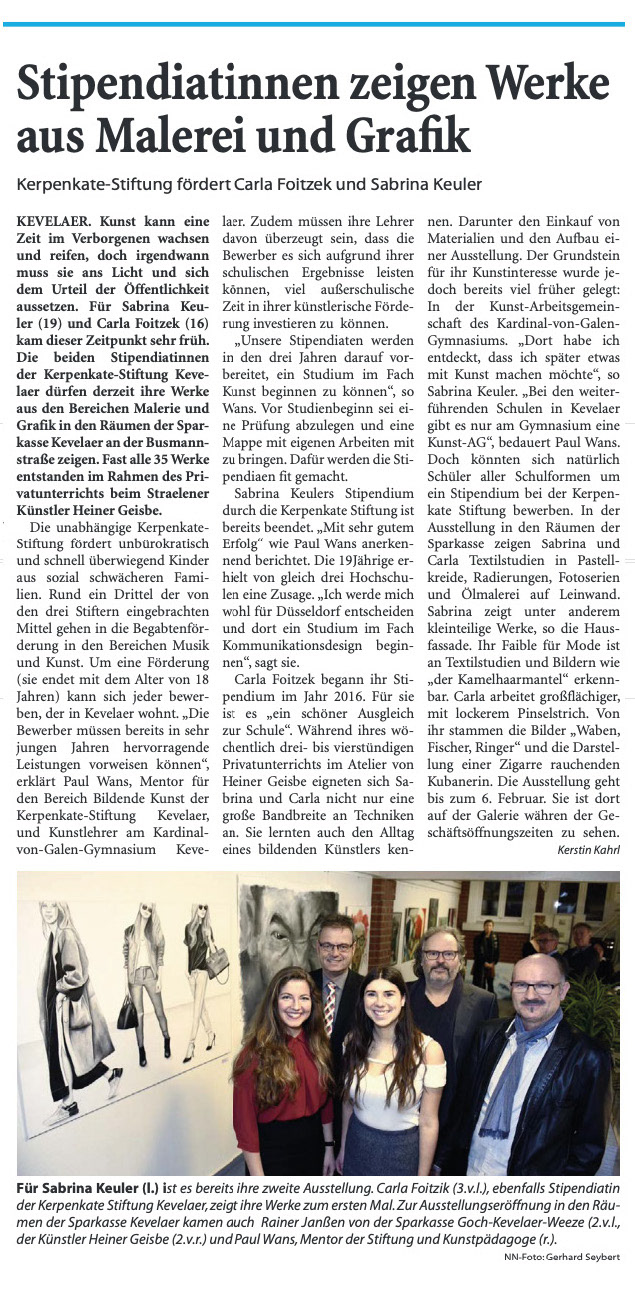 Newspaper article published by Niederrhein Nachrichten in 2018