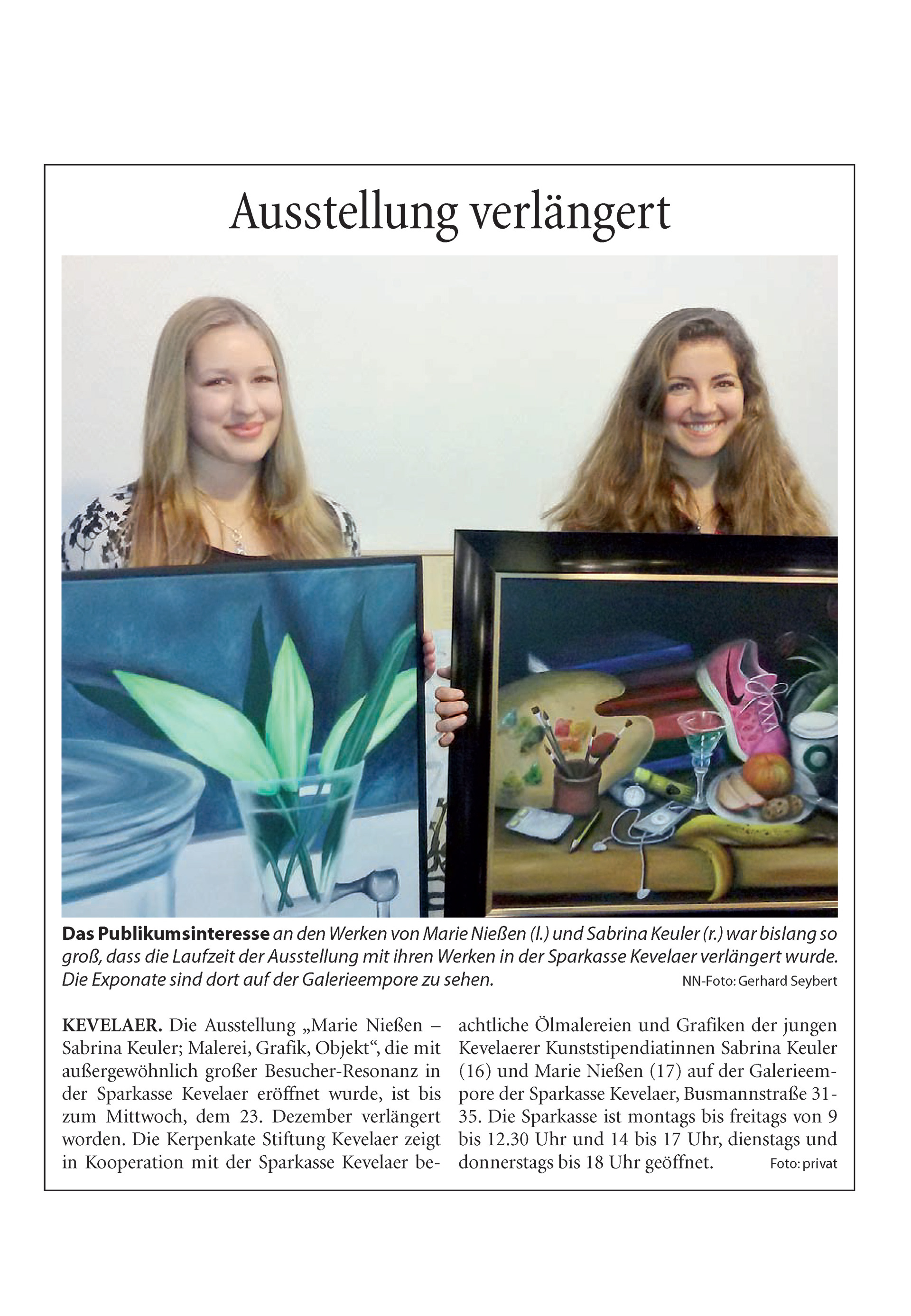 Newspaper article published by Niederrhein Nachrichten in 2015