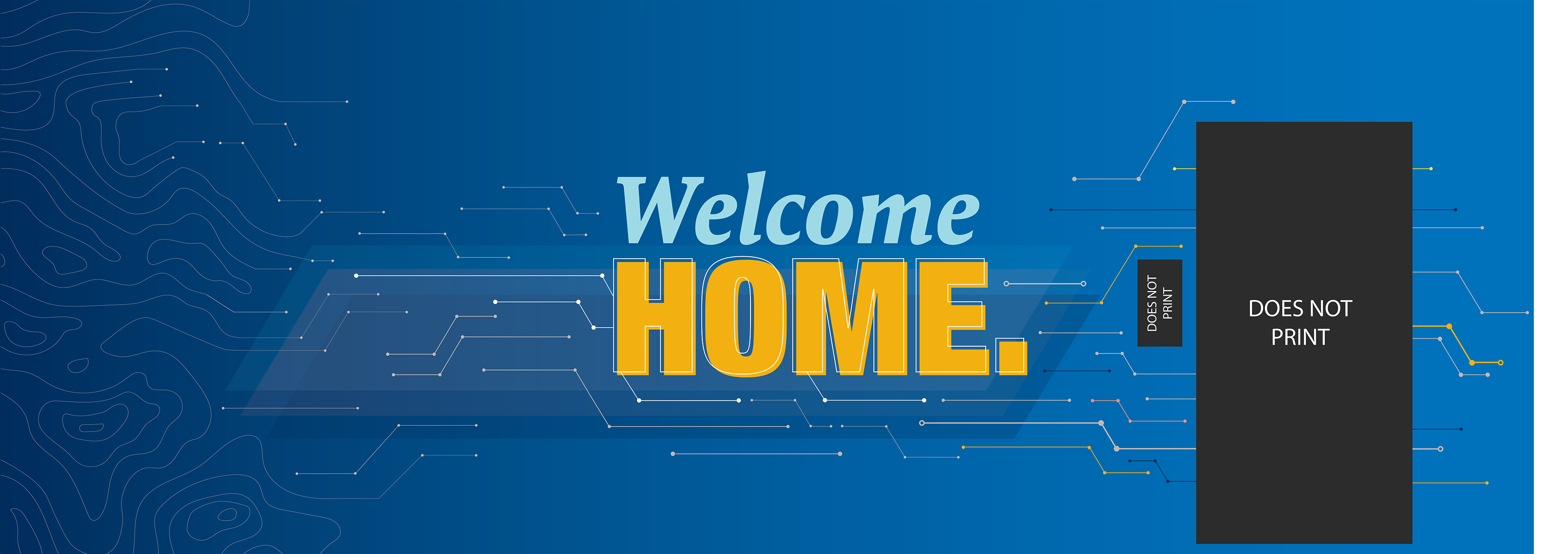 The first section of the final Welcome Home wall. Toopography lines merge into circuit endings, travelling to the words "Welcome home".