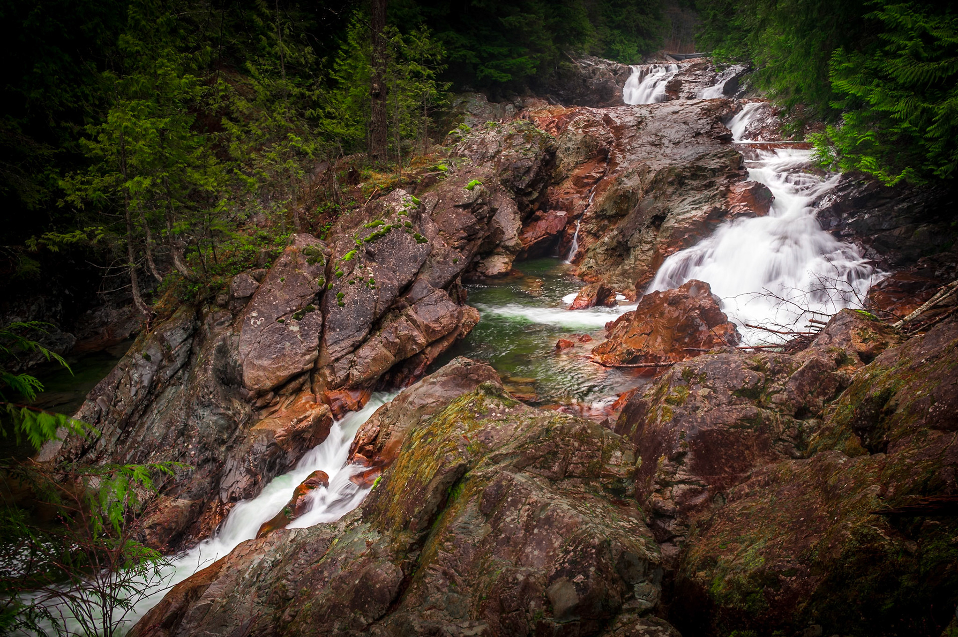 Weeks Falls, on the Southfork Snoqualmie River at the East end of Olallie State Park in Washington State.
